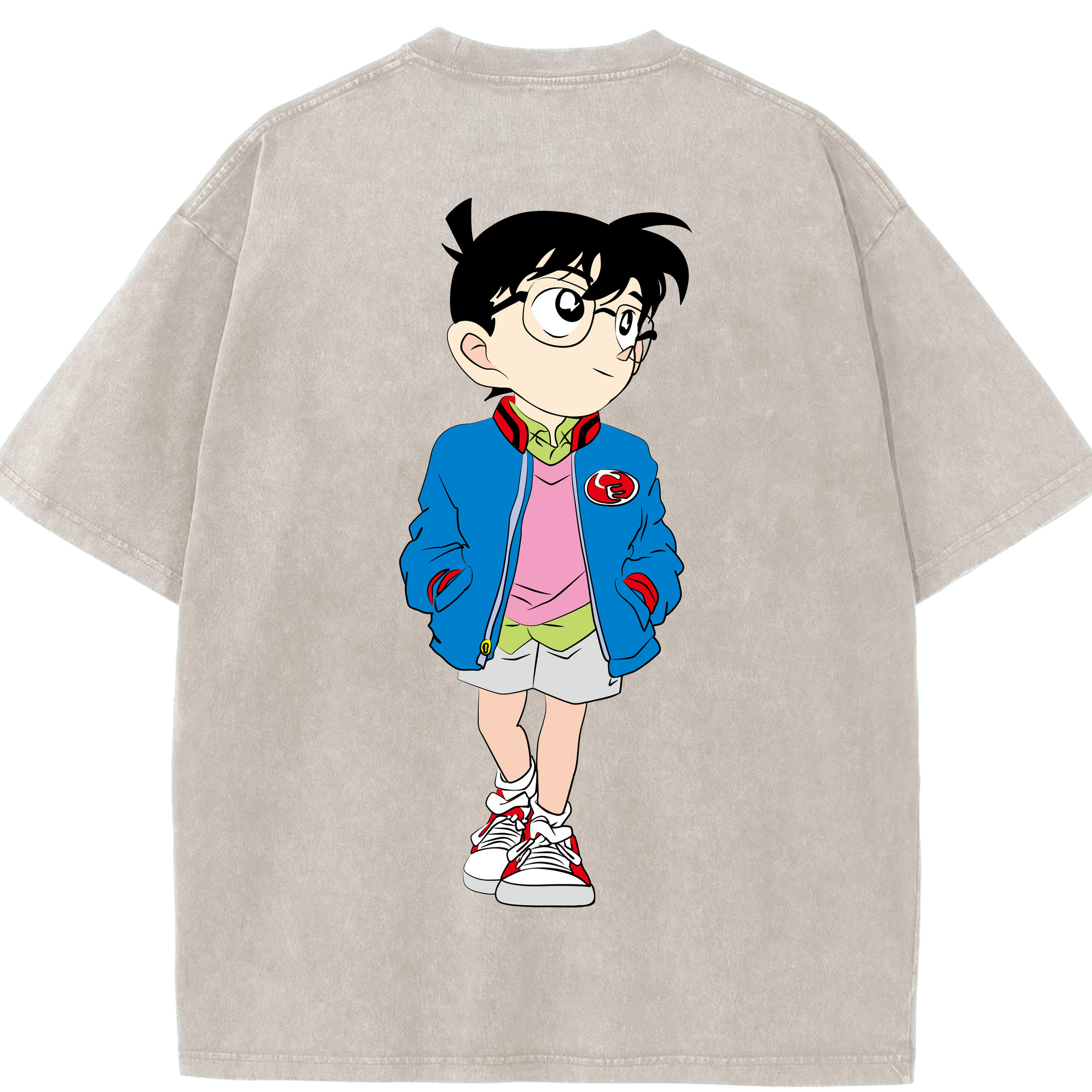 （画像用） 名探偵コナン 江戸川 コナン Detective Conan Conan Edogawa 綿100% ヴィンテージ風 半袖Tシャツ（背面プリント）