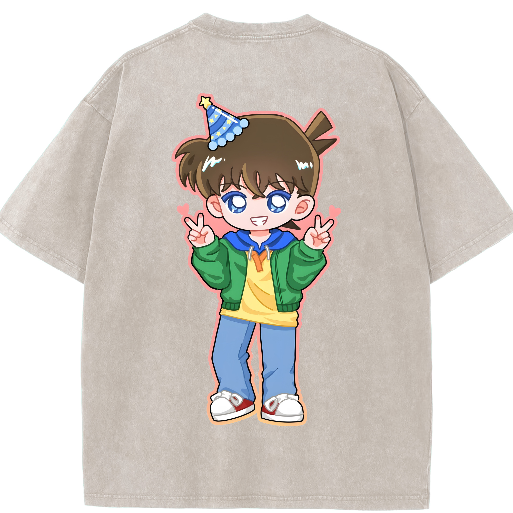 （画像用） 名探偵コナン 江戸川 コナン Detective Conan Conan Edogawa 綿100% ヴィンテージ風 半袖Tシャツ（背面プリント）