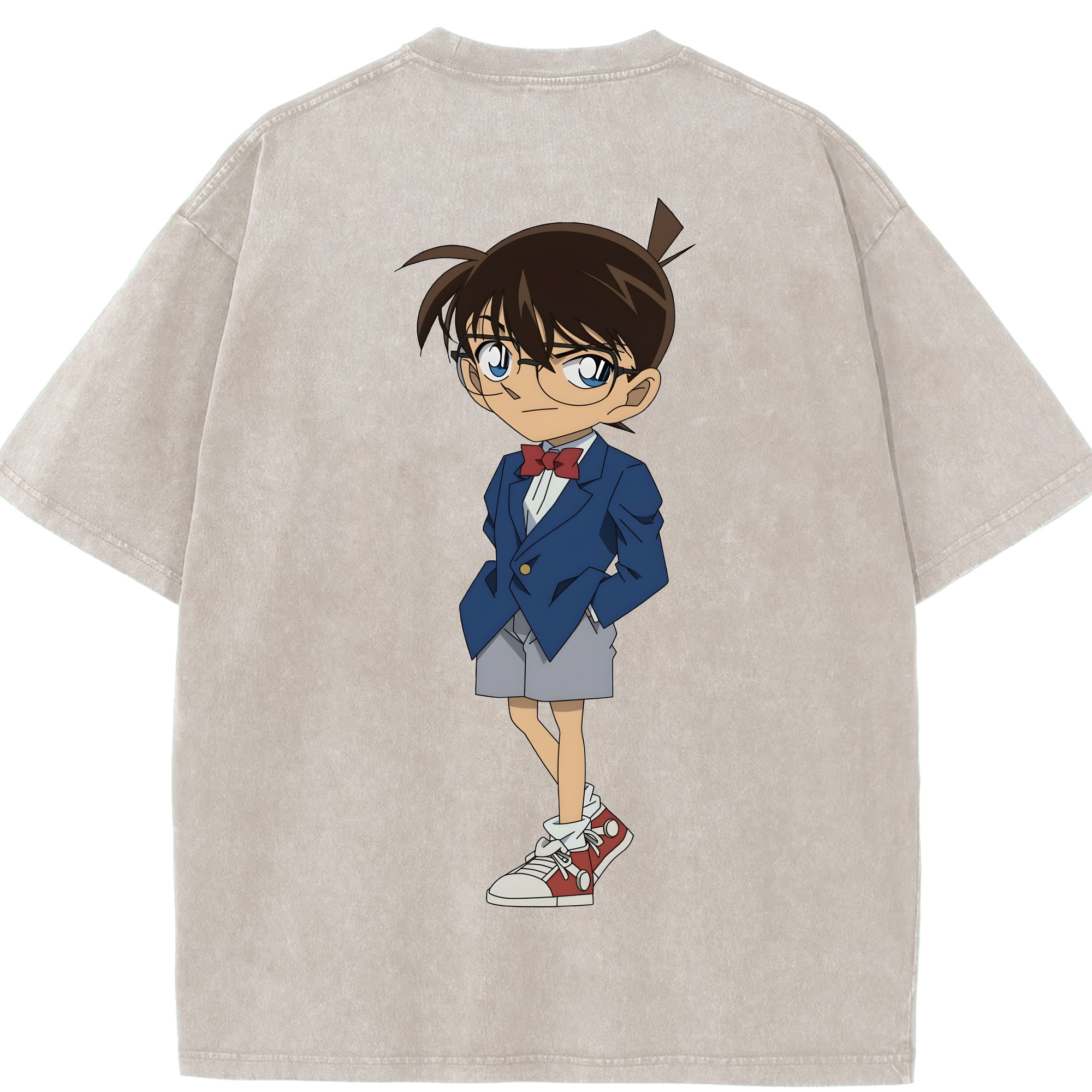 （画像用） 名探偵コナン 江戸川 コナン Detective Conan Conan Edogawa 綿100% ヴィンテージ風 半袖Tシャツ（背面プリント）