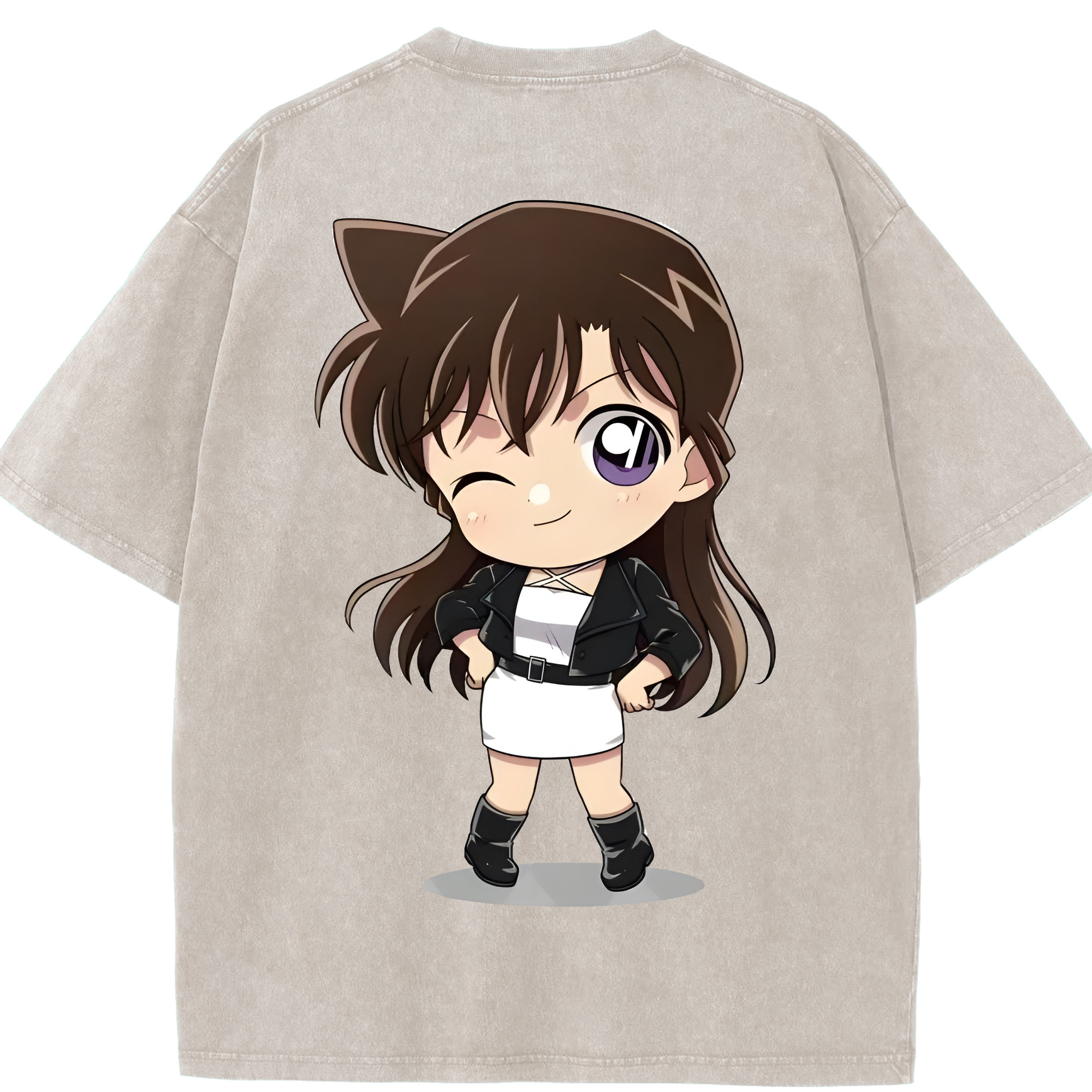 （画像用） 名探偵コナン 毛利 蘭 もうり らん、モーリ ラン Detective Conan Rachel Moore 綿100% ヴィンテージ風 半袖Tシャツ（背面プリント）