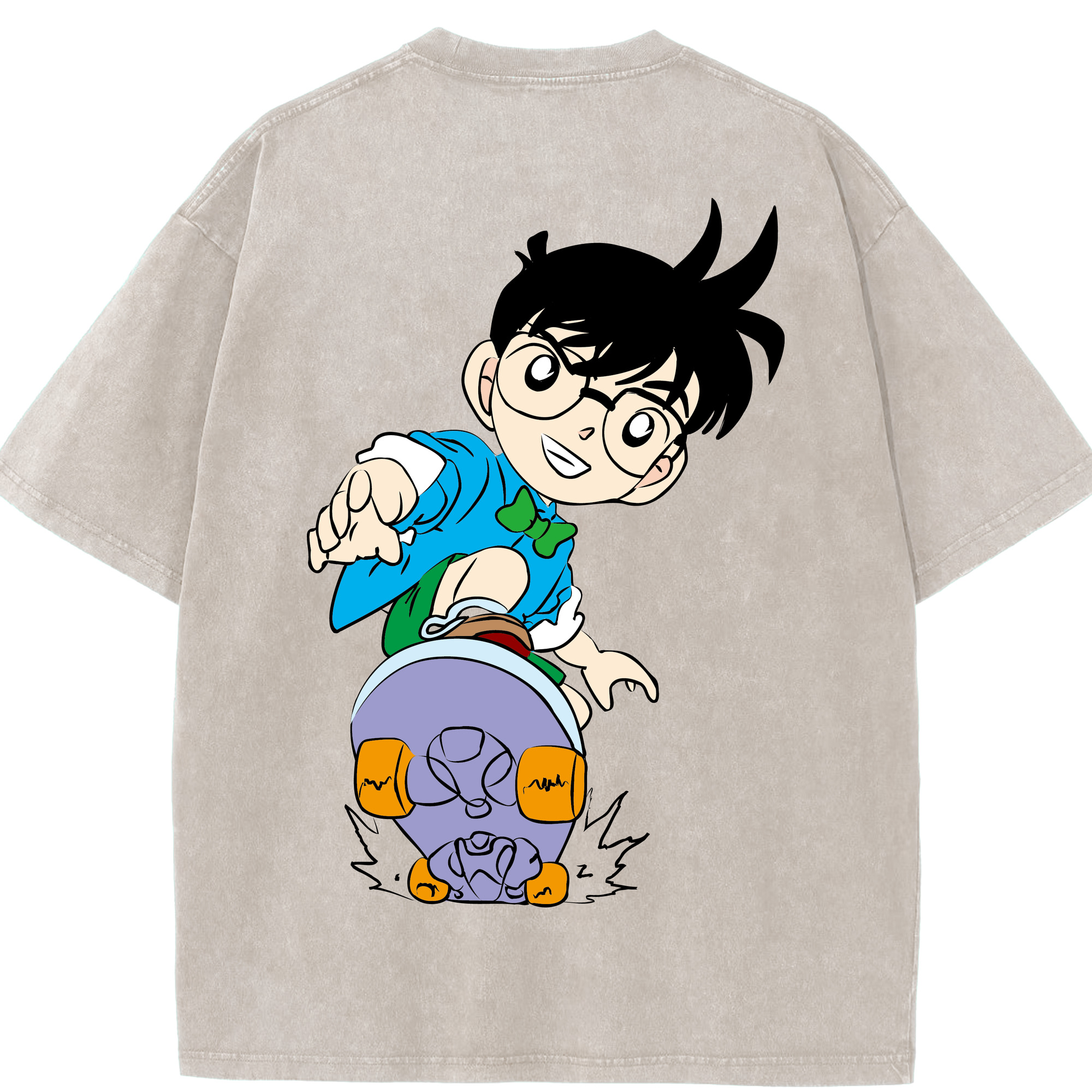 （画像用） 名探偵コナン 江戸川 コナン Detective Conan Conan Edogawa 綿100% ヴィンテージ風 半袖Tシャツ（背面プリント）