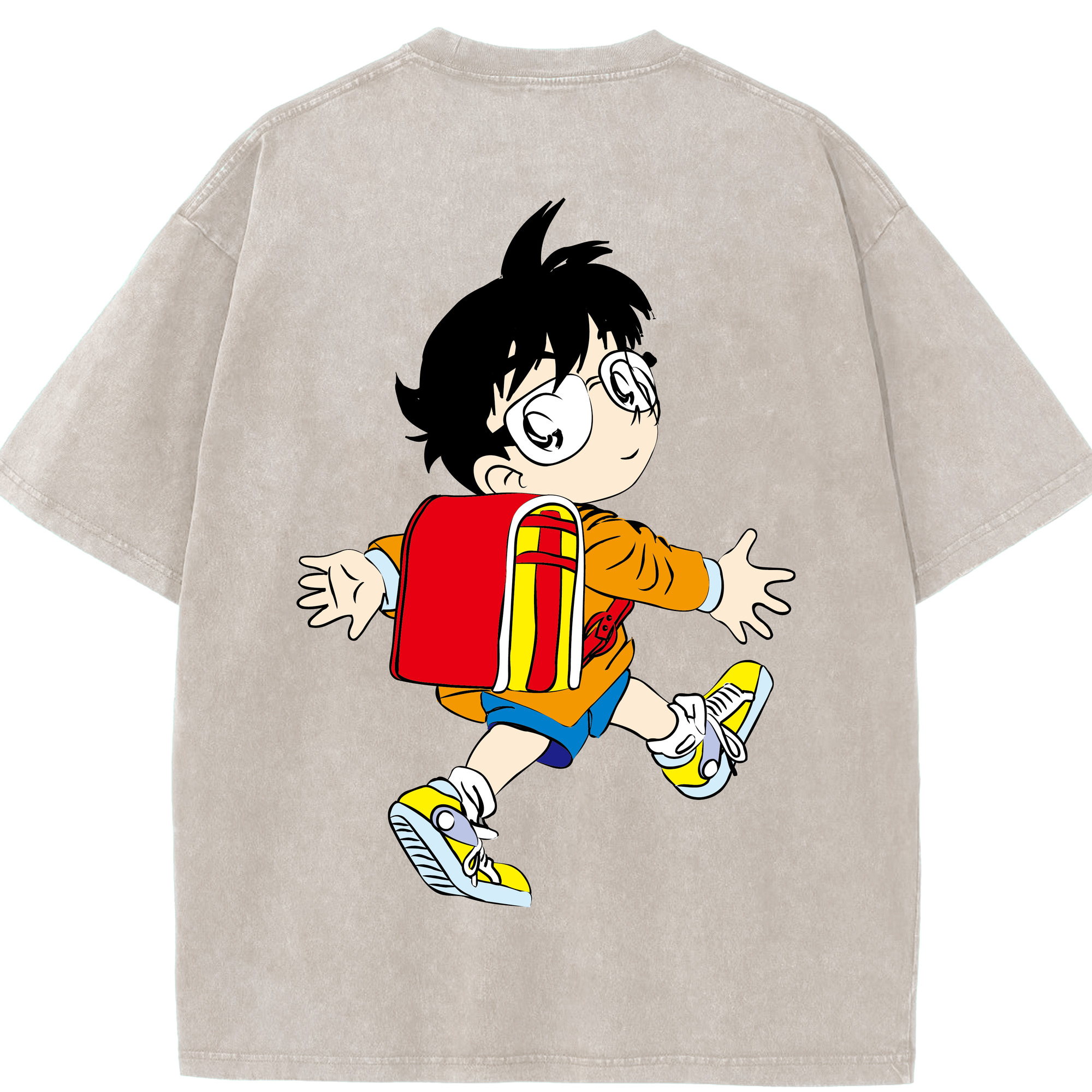 （画像用） 名探偵コナン 江戸川 コナン Detective Conan Conan Edogawa 綿100% ヴィンテージ風 半袖Tシャツ（背面プリント）