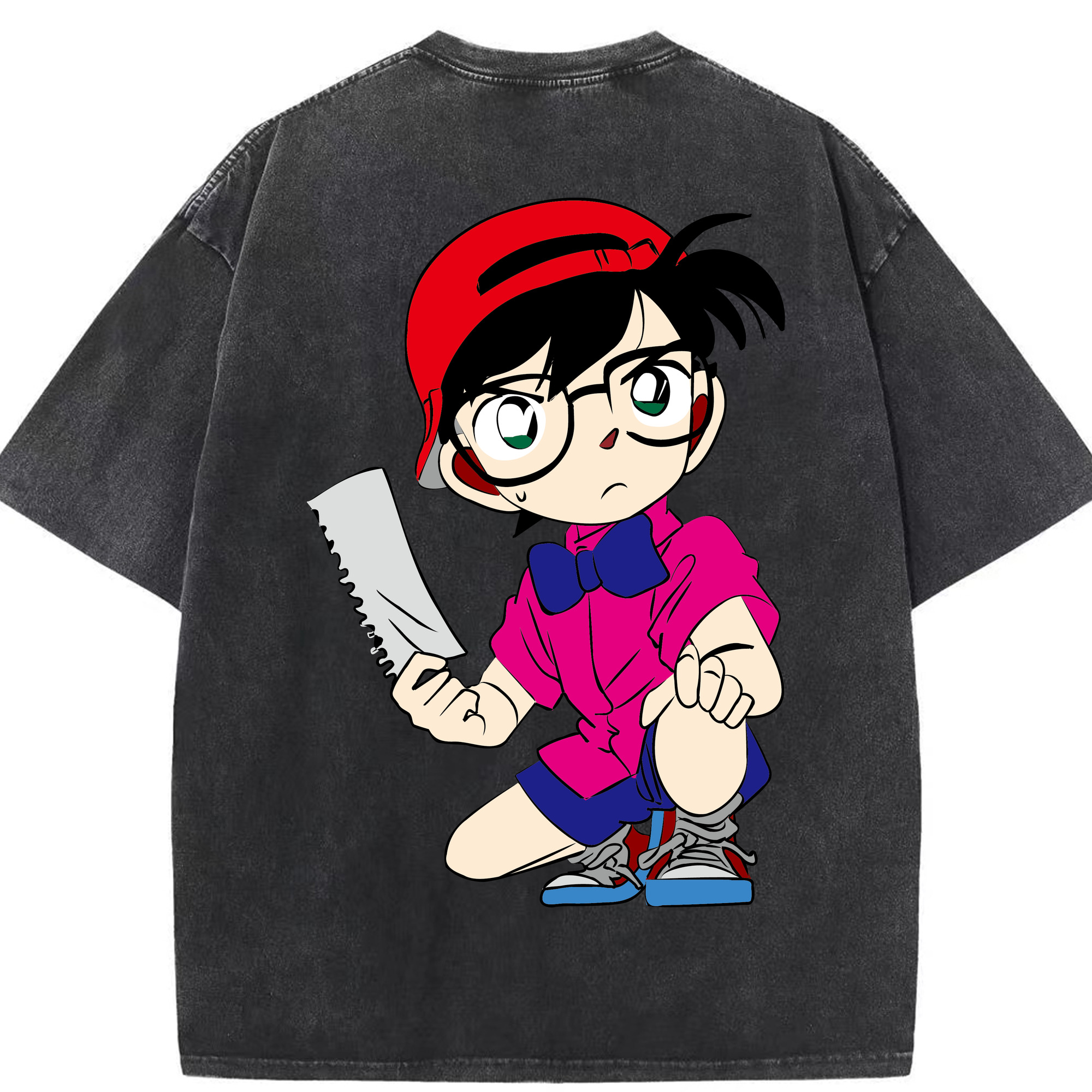 （画像用） 名探偵コナン 江戸川 コナン Detective Conan Conan Edogawa 綿100% ヴィンテージ風 半袖Tシャツ（背面プリント）