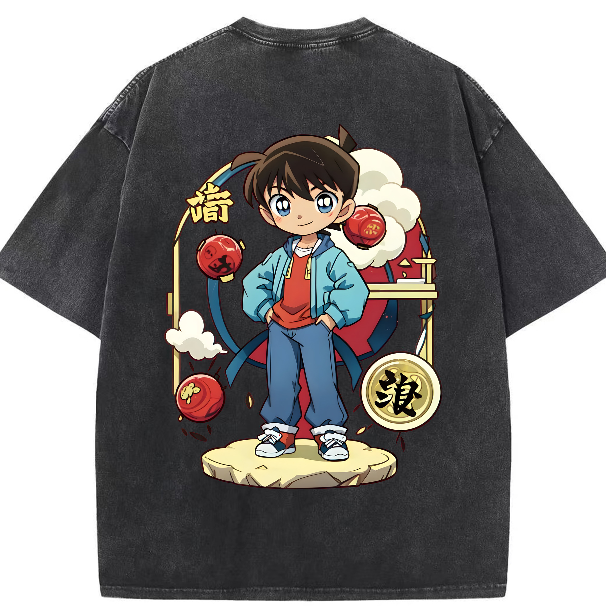 （画像用） 名探偵コナン 江戸川 コナン Detective Conan Conan Edogawa 綿100% ヴィンテージ風 半袖Tシャツ（背面プリント）