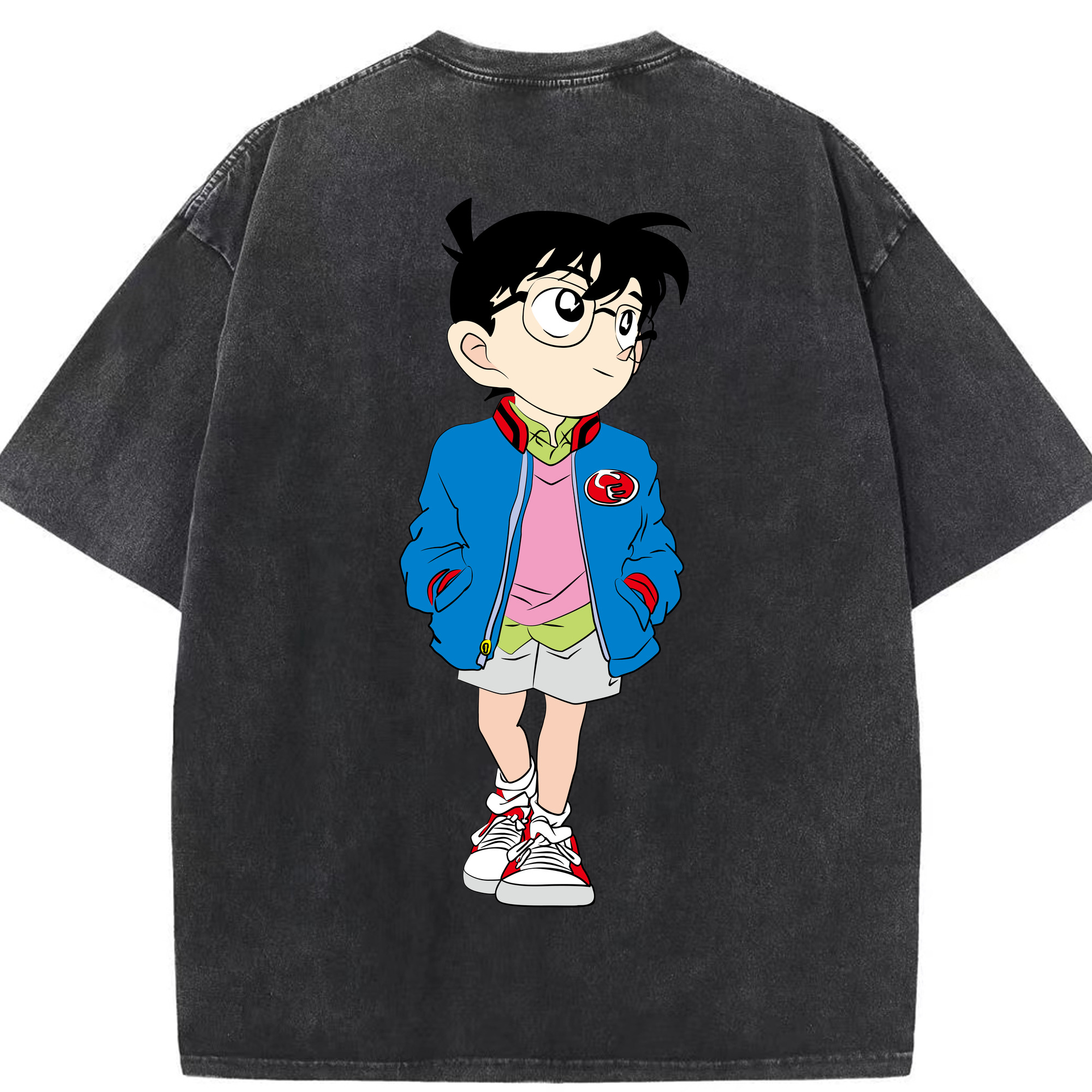 （画像用） 名探偵コナン 江戸川 コナン Detective Conan Conan Edogawa 綿100% ヴィンテージ風 半袖Tシャツ（背面プリント）