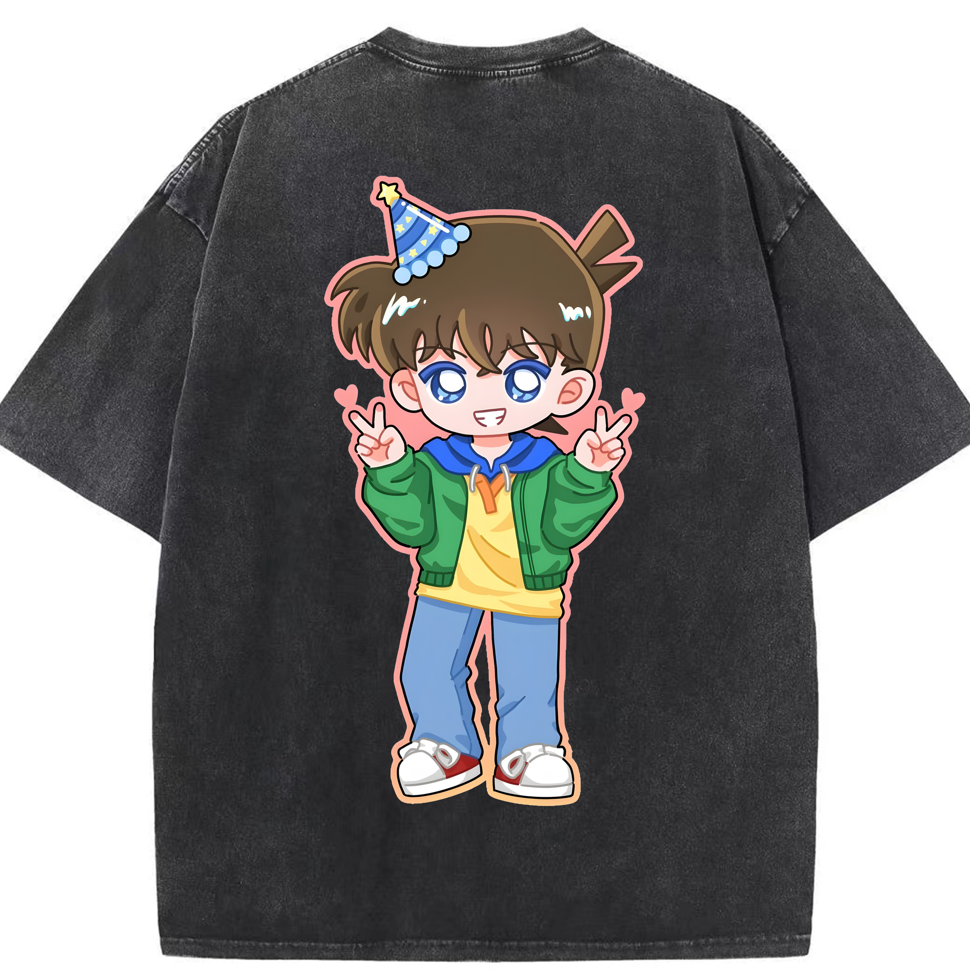 （画像用） 名探偵コナン 江戸川 コナン Detective Conan Conan Edogawa 綿100% ヴィンテージ風 半袖Tシャツ（背面プリント）