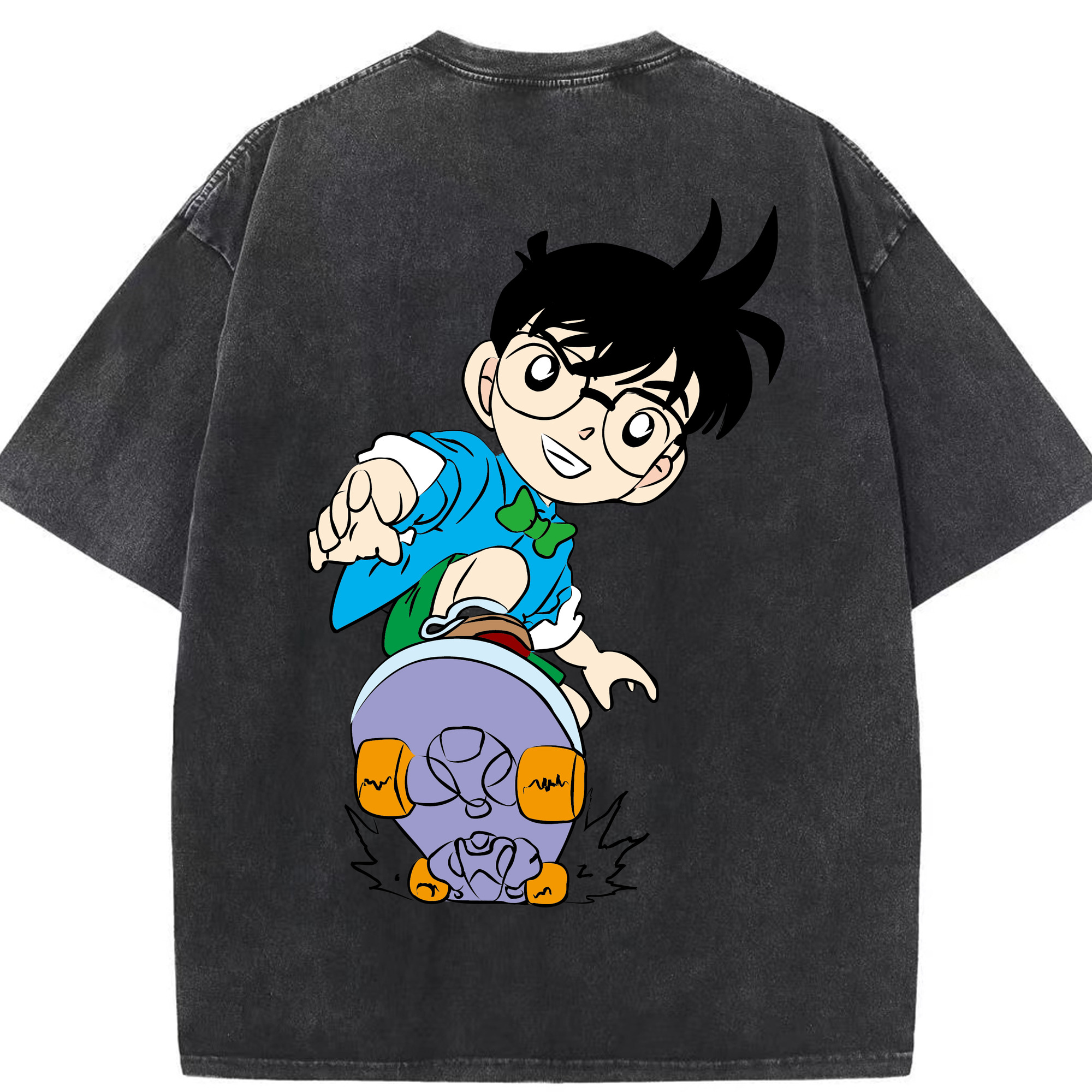 （画像用） 名探偵コナン 江戸川 コナン Detective Conan Conan Edogawa 綿100% ヴィンテージ風 半袖Tシャツ（背面プリント）