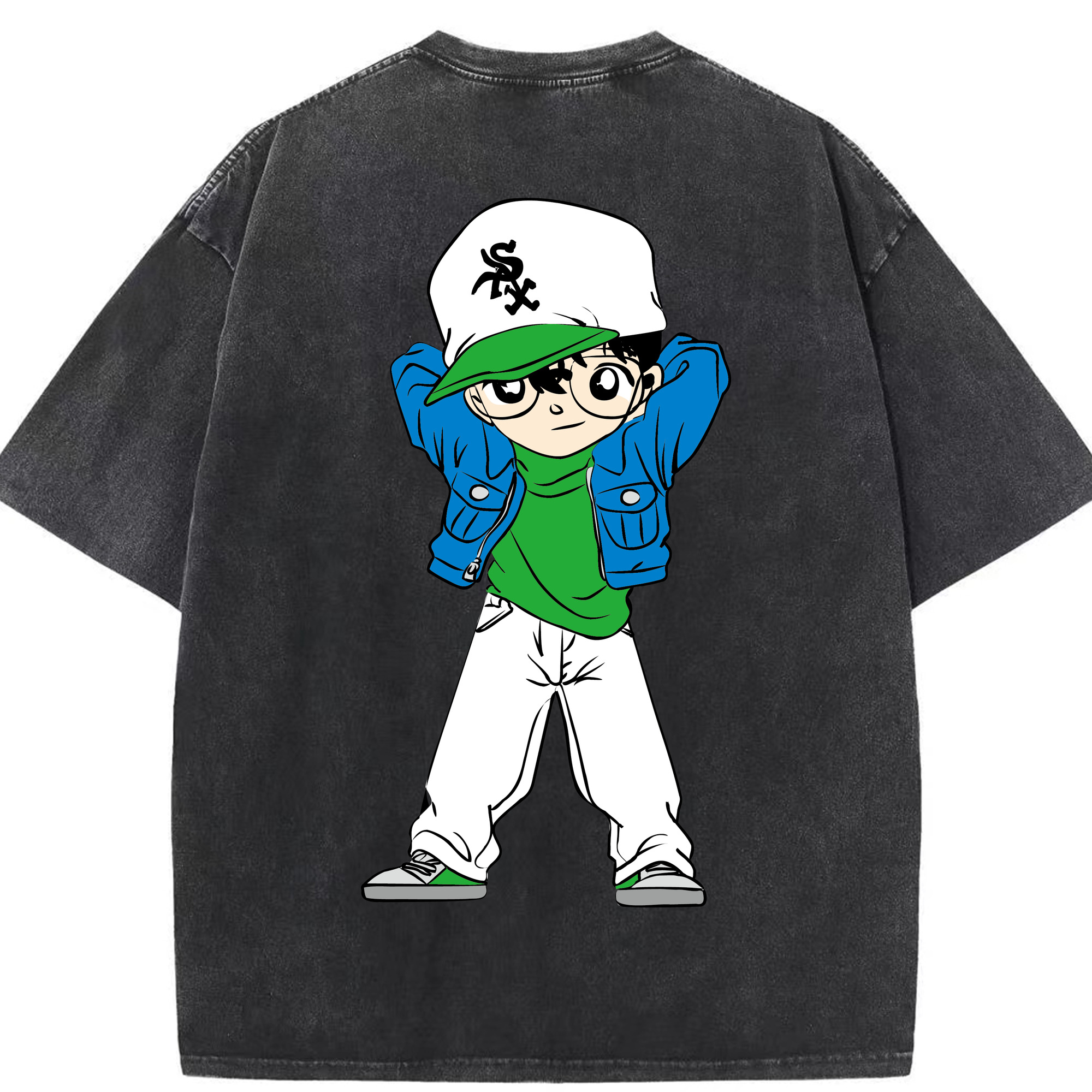 （画像用） 名探偵コナン 江戸川 コナン Detective Conan Conan Edogawa 綿100% ヴィンテージ風 半袖Tシャツ（背面プリント）