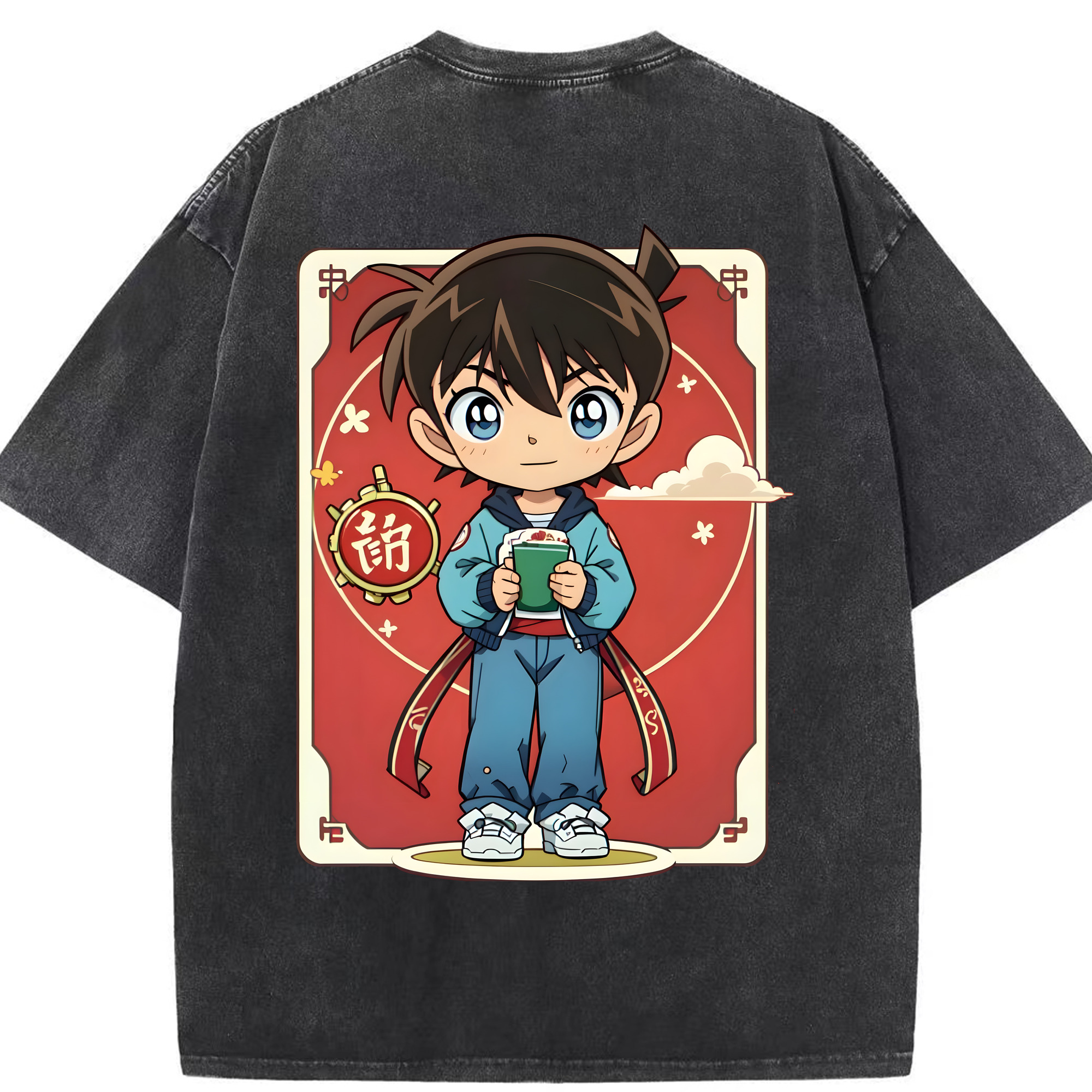 （画像用） 名探偵コナン 江戸川 コナン Detective Conan Conan Edogawa 綿100% ヴィンテージ風 半袖Tシャツ（背面プリント）