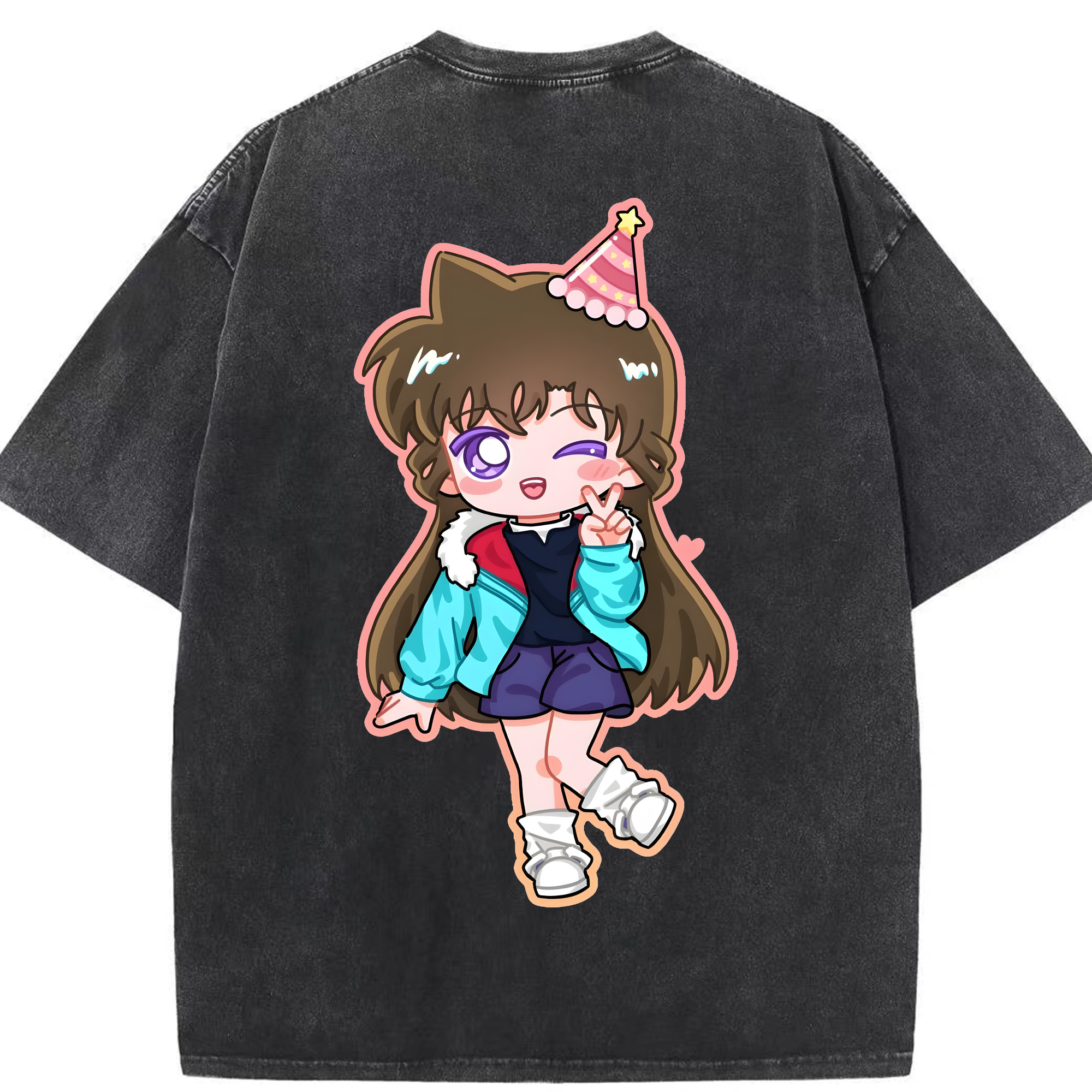 （画像用） 名探偵コナン 毛利 蘭 もうり らん、モーリ ラン Detective Conan Rachel Moore 綿100% ヴィンテージ風 半袖Tシャツ（背面プリント）