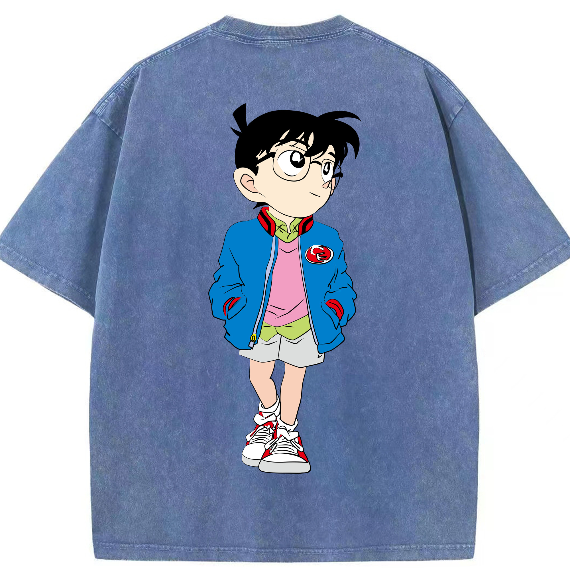 （画像用） 名探偵コナン 江戸川 コナン Detective Conan Conan Edogawa 綿100% ヴィンテージ風 半袖Tシャツ（背面プリント）