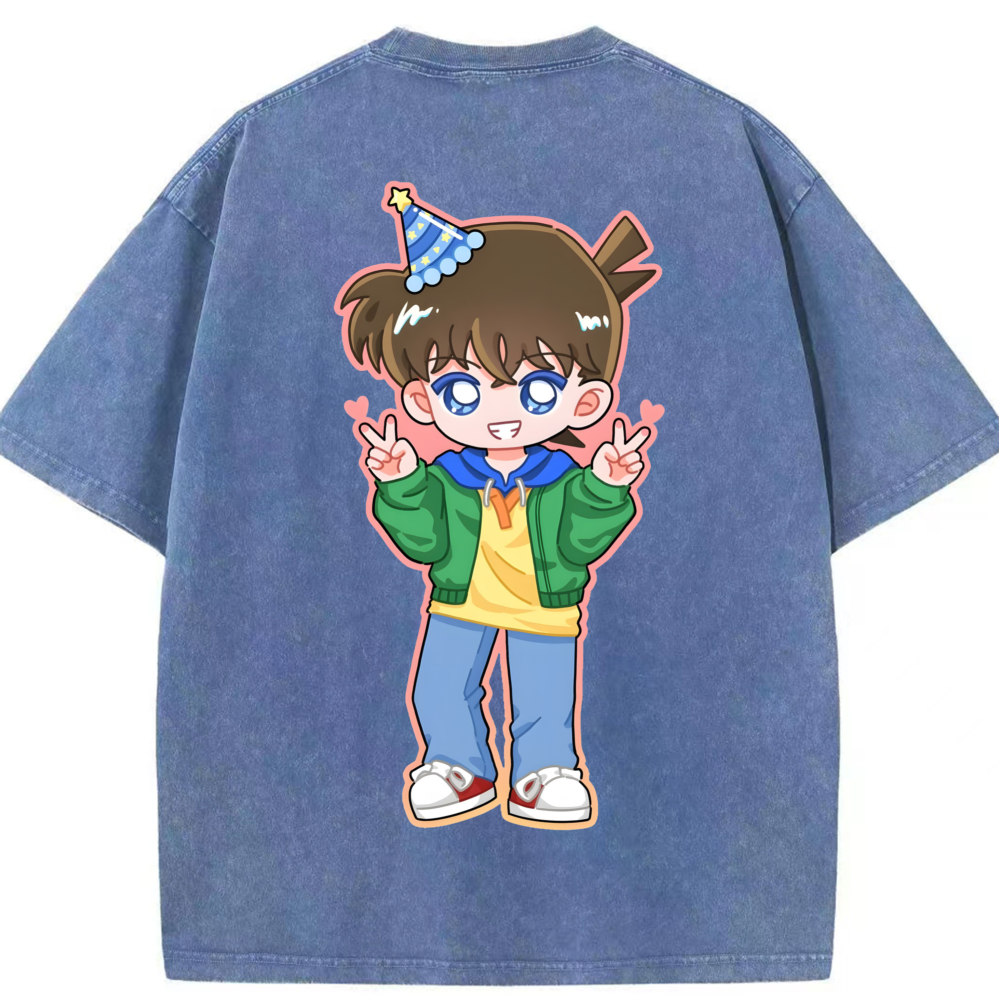 （画像用） 名探偵コナン 江戸川 コナン Detective Conan Conan Edogawa 綿100% ヴィンテージ風 半袖Tシャツ（背面プリント）