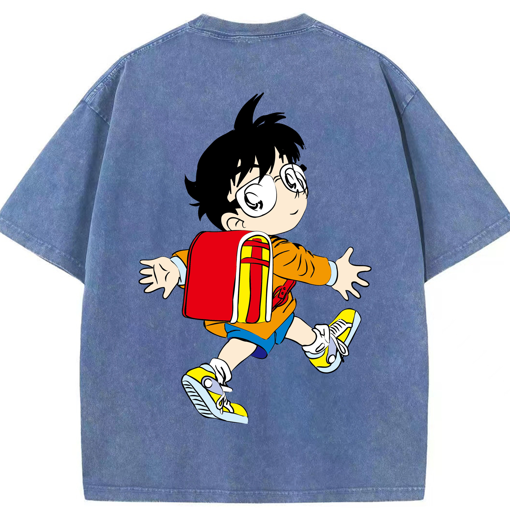 （画像用） 名探偵コナン 江戸川 コナン Detective Conan Conan Edogawa 綿100% ヴィンテージ風 半袖Tシャツ（背面プリント）