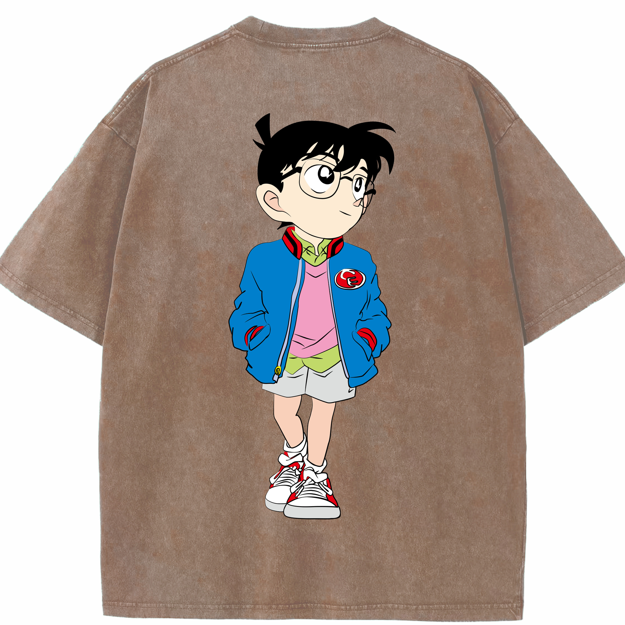 （画像用） 名探偵コナン 江戸川 コナン Detective Conan Conan Edogawa 綿100% ヴィンテージ風 半袖Tシャツ（背面プリント）