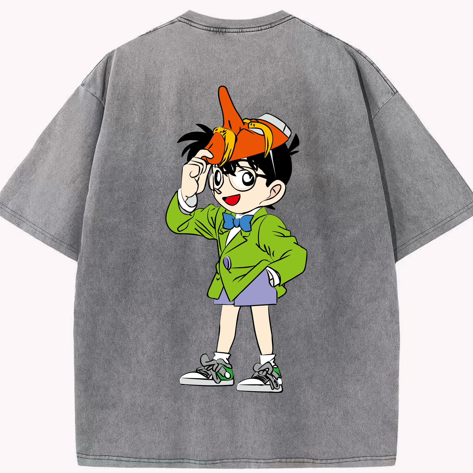 （画像用） 名探偵コナン 江戸川 コナン Detective Conan Conan Edogawa 綿100% ヴィンテージ風 半袖Tシャツ（背面プリント）