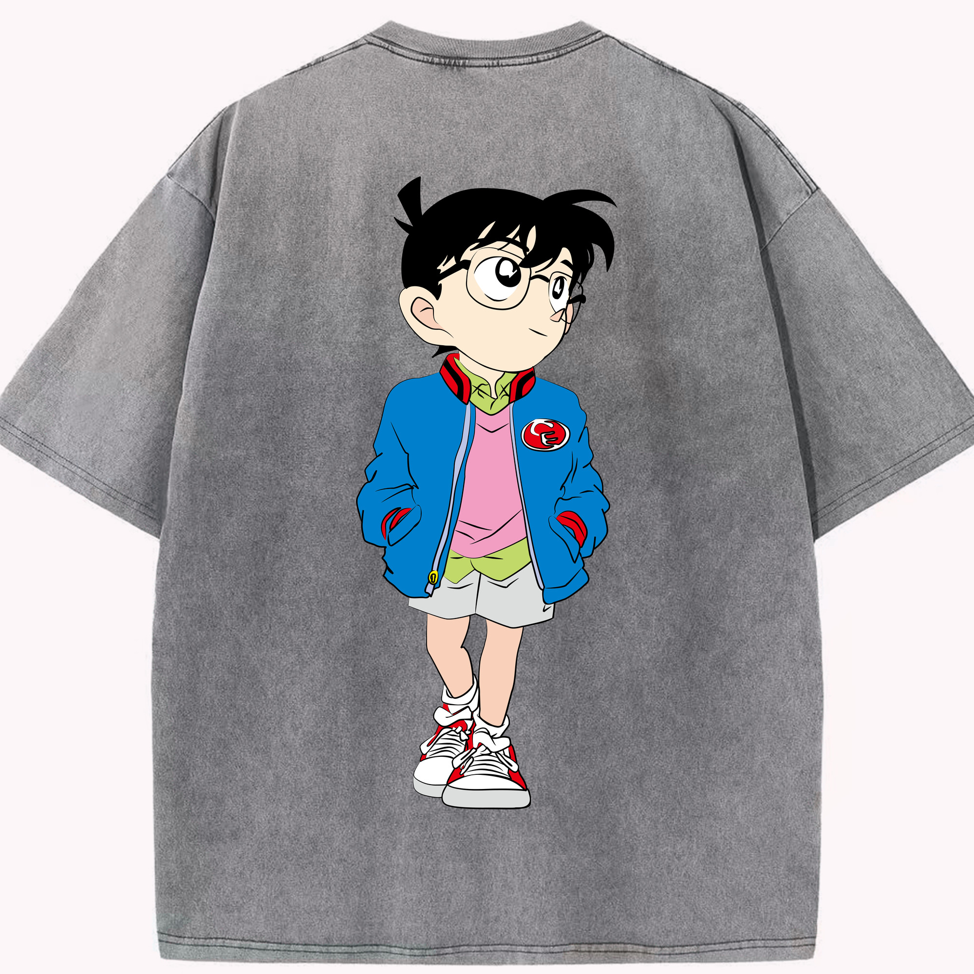 （画像用） 名探偵コナン 江戸川 コナン Detective Conan Conan Edogawa 綿100% ヴィンテージ風 半袖Tシャツ（背面プリント）