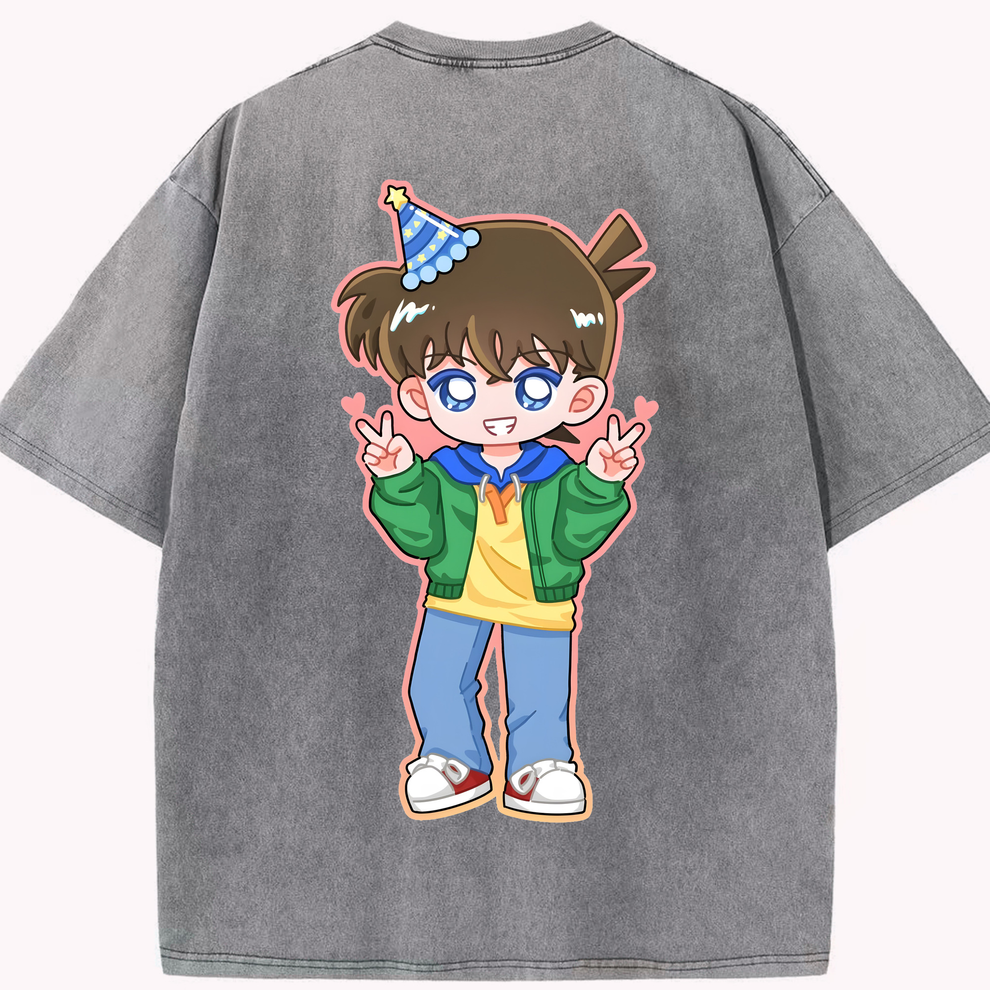 （画像用） 名探偵コナン 江戸川 コナン Detective Conan Conan Edogawa 綿100% ヴィンテージ風 半袖Tシャツ（背面プリント）