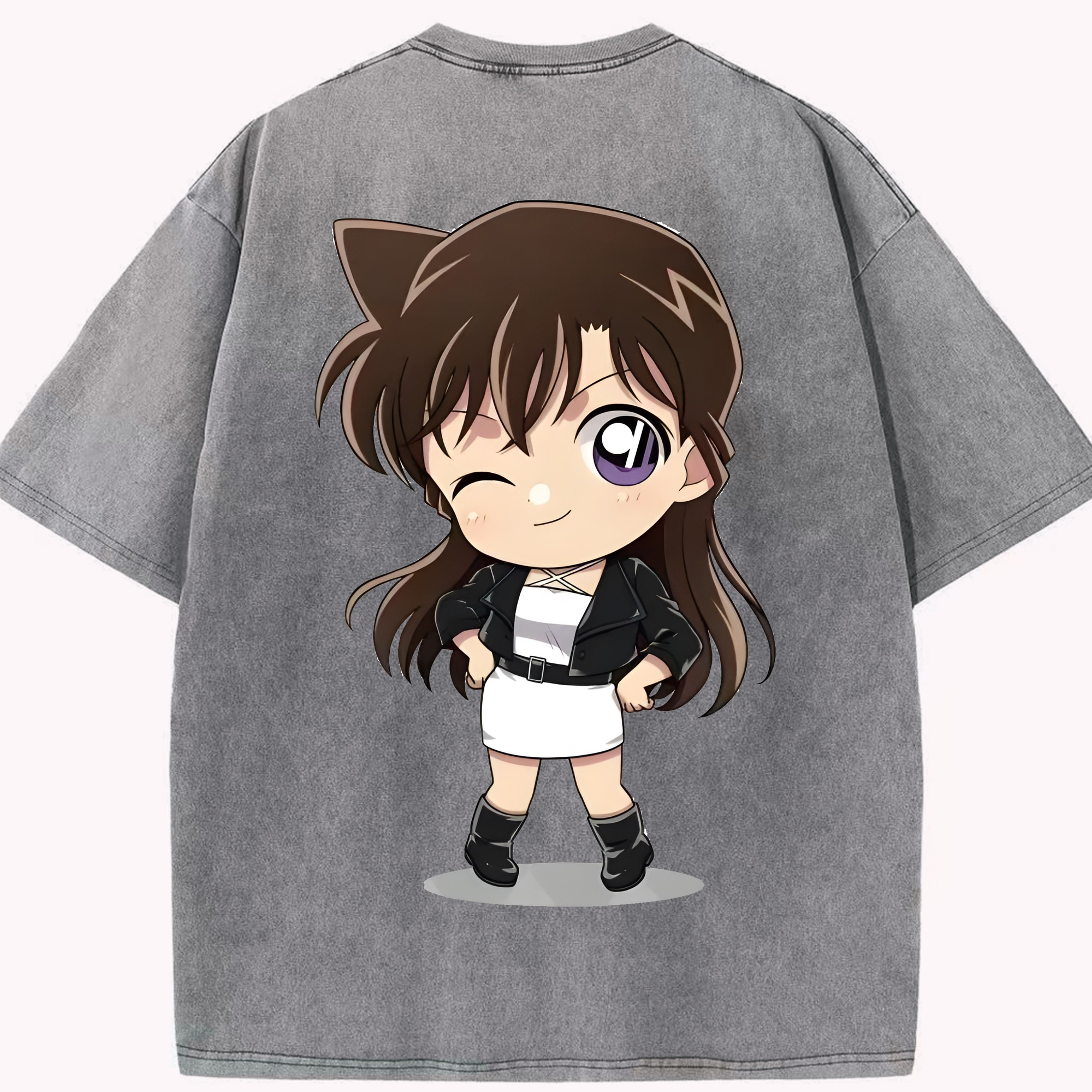 （画像用） 名探偵コナン 毛利 蘭 もうり らん、モーリ ラン Detective Conan Rachel Moore 綿100% ヴィンテージ風 半袖Tシャツ（背面プリント）