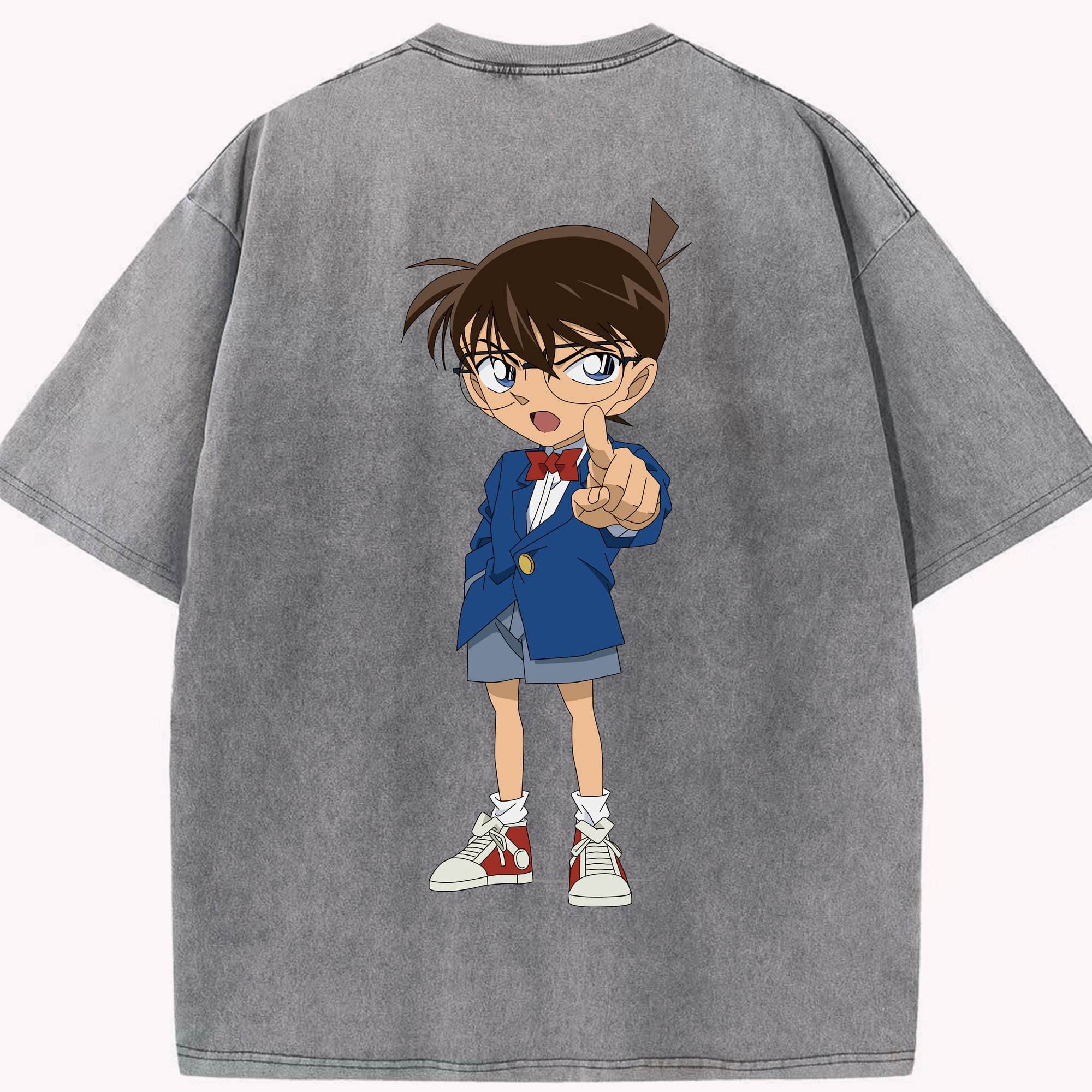 （画像用） 名探偵コナン 江戸川 コナン Detective Conan Conan Edogawa 綿100% ヴィンテージ風 半袖Tシャツ（背面プリント）