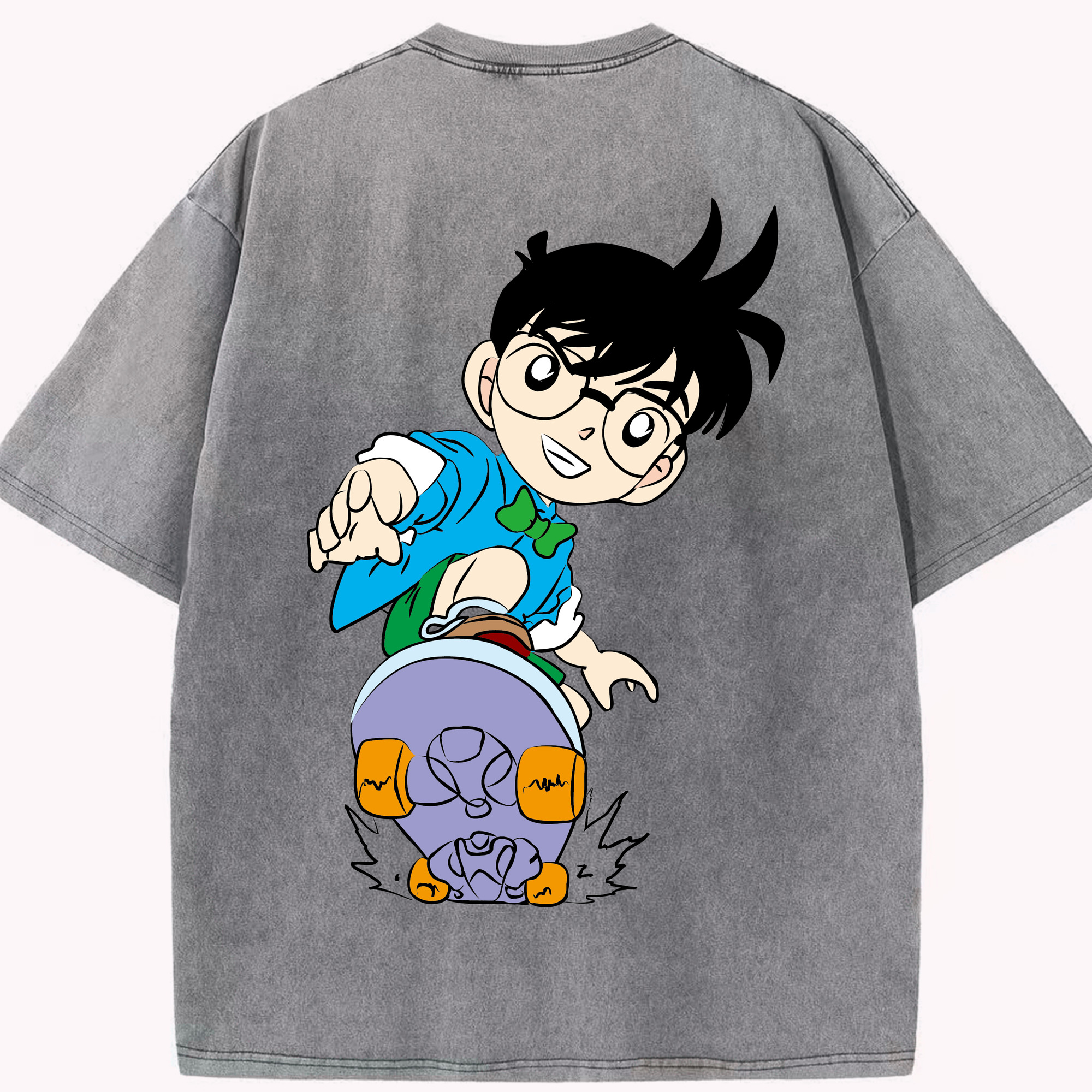 （画像用） 名探偵コナン 江戸川 コナン Detective Conan Conan Edogawa 綿100% ヴィンテージ風 半袖Tシャツ（背面プリント）