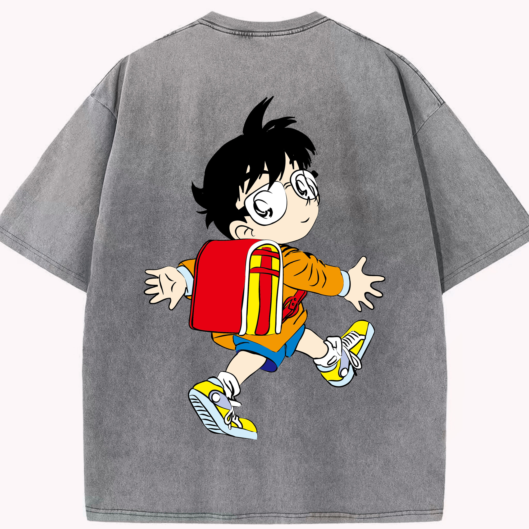 （画像用） 名探偵コナン 江戸川 コナン Detective Conan Conan Edogawa 綿100% ヴィンテージ風 半袖Tシャツ（背面プリント）