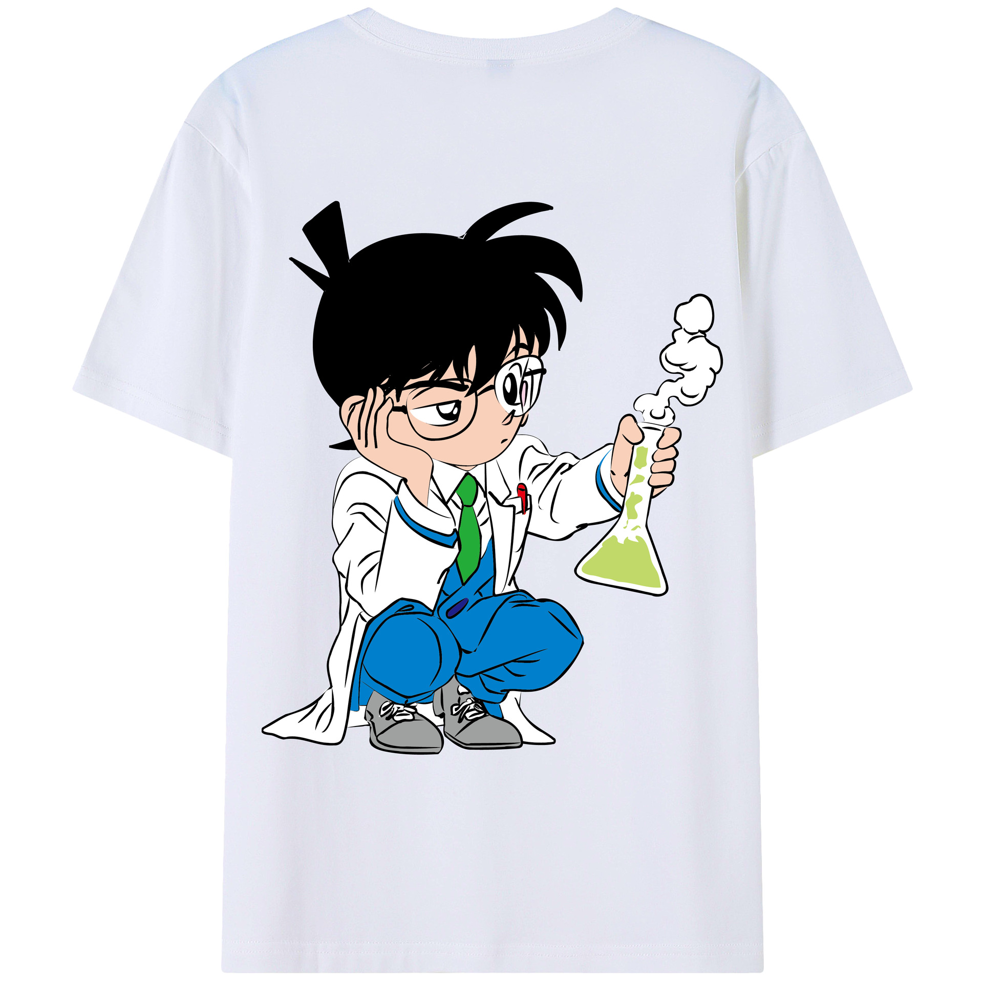 （画像用） 名探偵コナン 江戸川 コナン Detective Conan Conan Edogawa 綿100％ メンズ半袖Tシャツ（バックプリント） 通気性