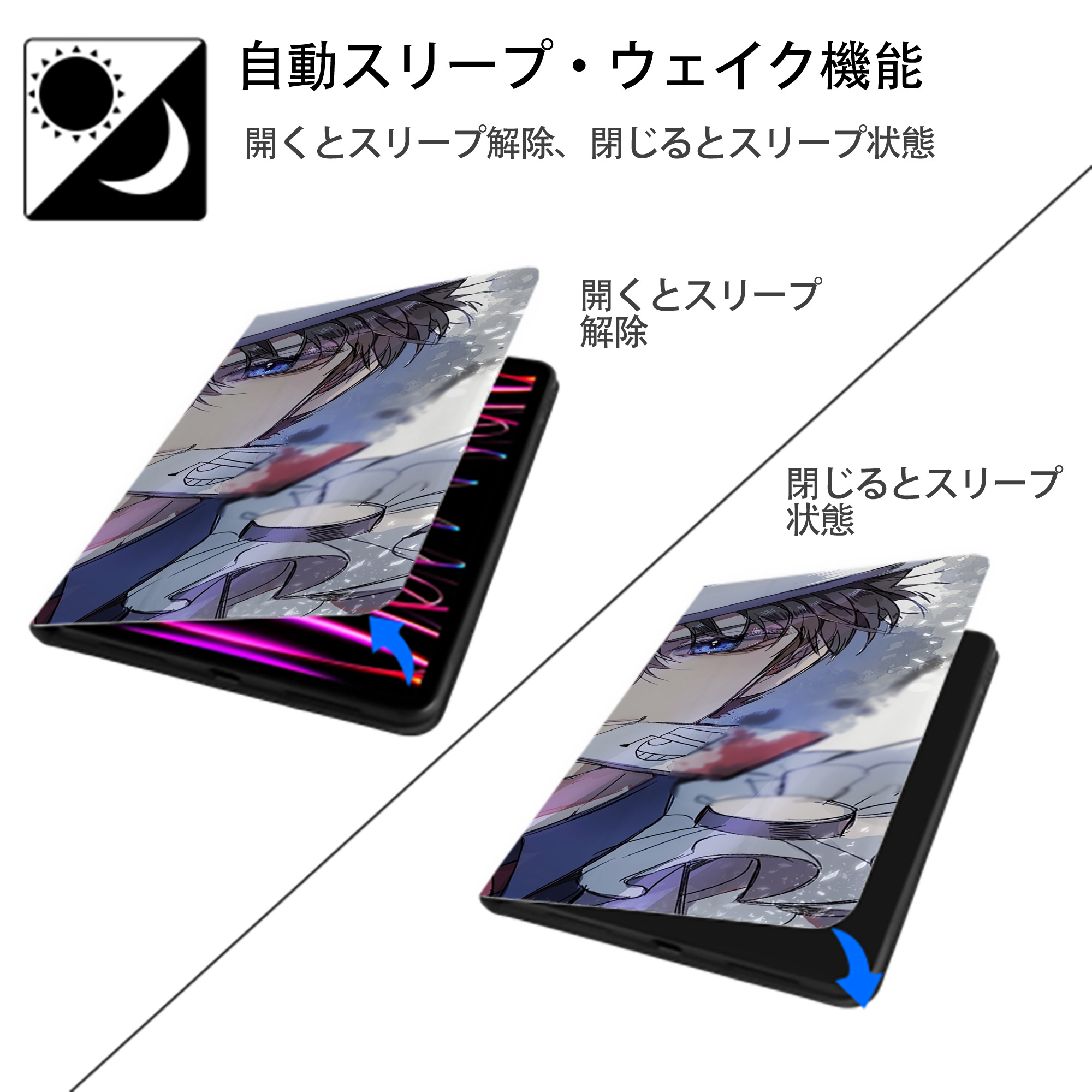 名探偵コナン Detective Conan IPad ケース ブック型 PUレザー TPU 耐衝撃 軽量 薄型 ペン収納なし 全面保護 IPad 各モデル対応