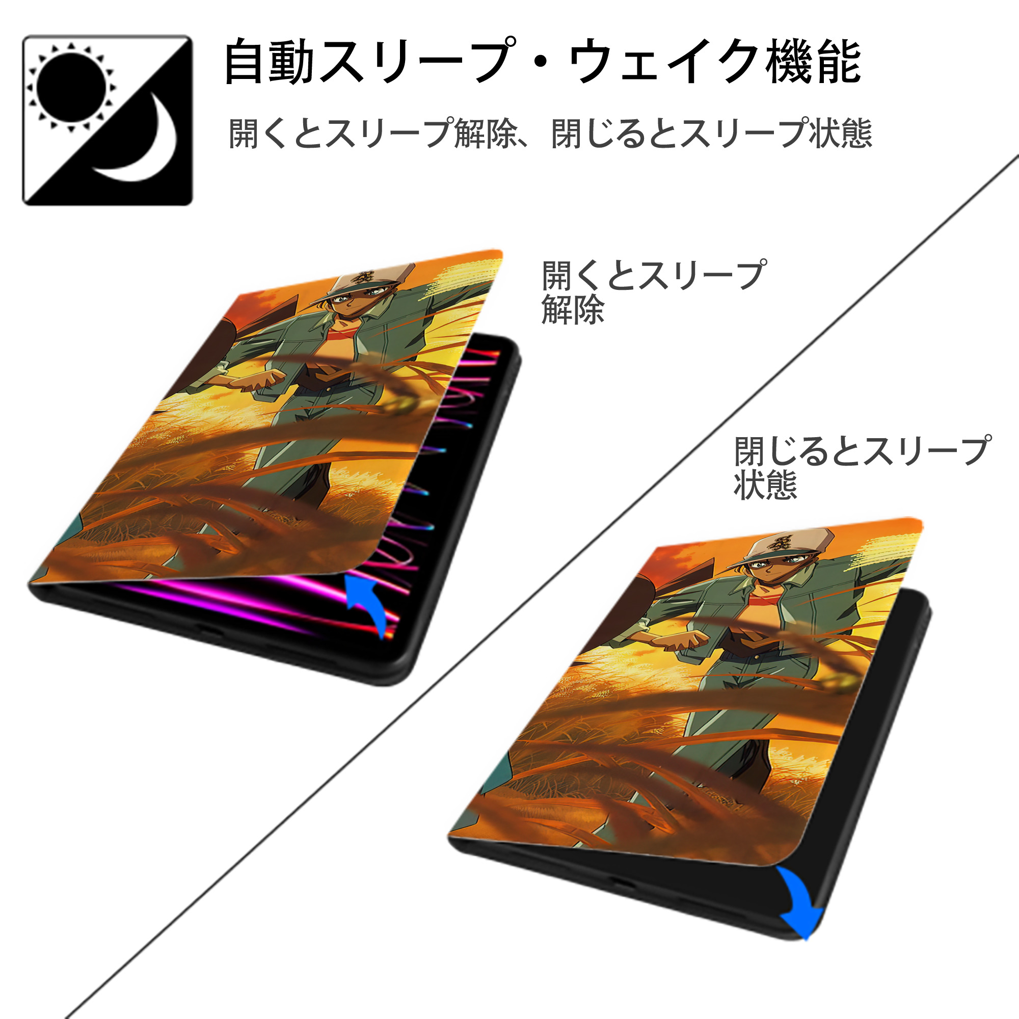 名探偵コナン Detective Conan IPad ケース ブック型 PUレザー TPU 耐衝撃 軽量 薄型 ペン収納なし 全面保護 IPad 各モデル対応