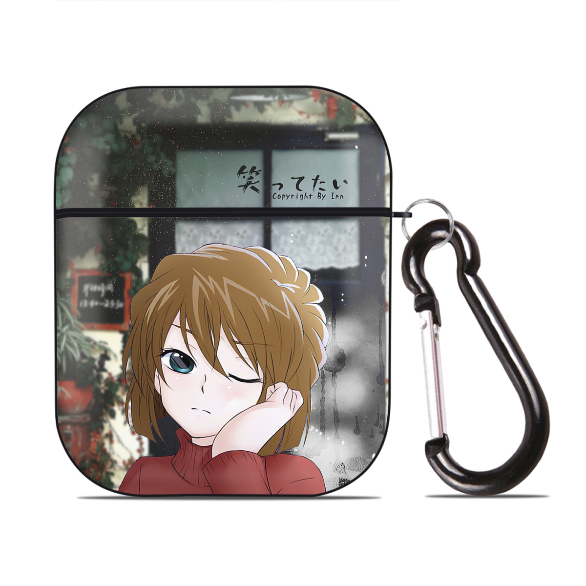 （画像用） 名探偵コナン Detective Conan AirPods 第2世代保護ケース ハードシェル ブラック 耐衝撃・防指紋・カラビナ付き