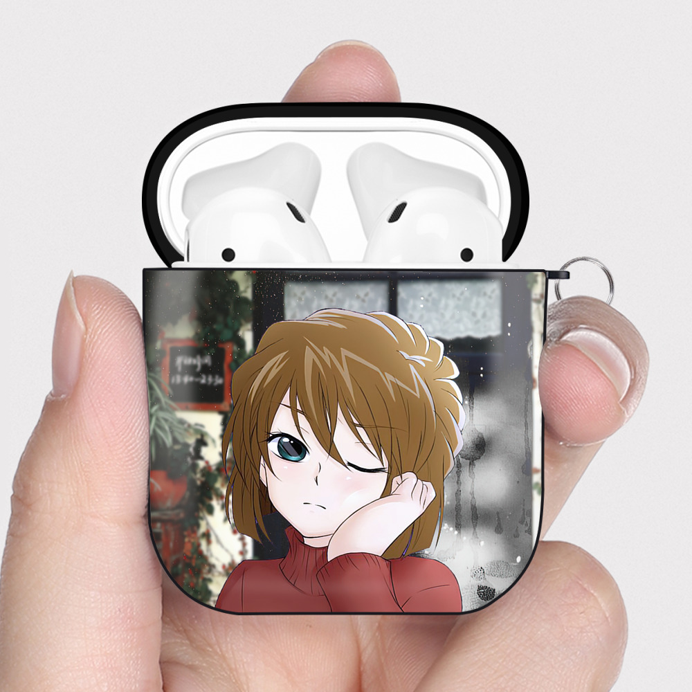 （画像用） 名探偵コナン Detective Conan AirPods 第2世代保護ケース ハードシェル ブラック 耐衝撃・防指紋・カラビナ付き