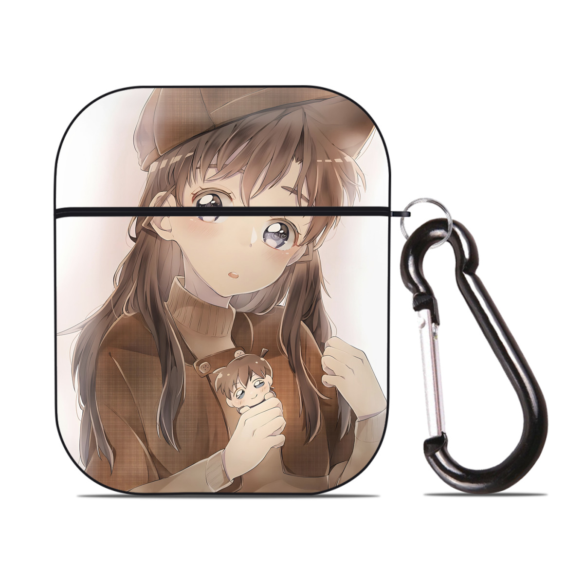 （画像用） 名探偵コナン Detective Conan AirPods 第2世代保護ケース ハードシェル ブラック 耐衝撃・防指紋・カラビナ付き