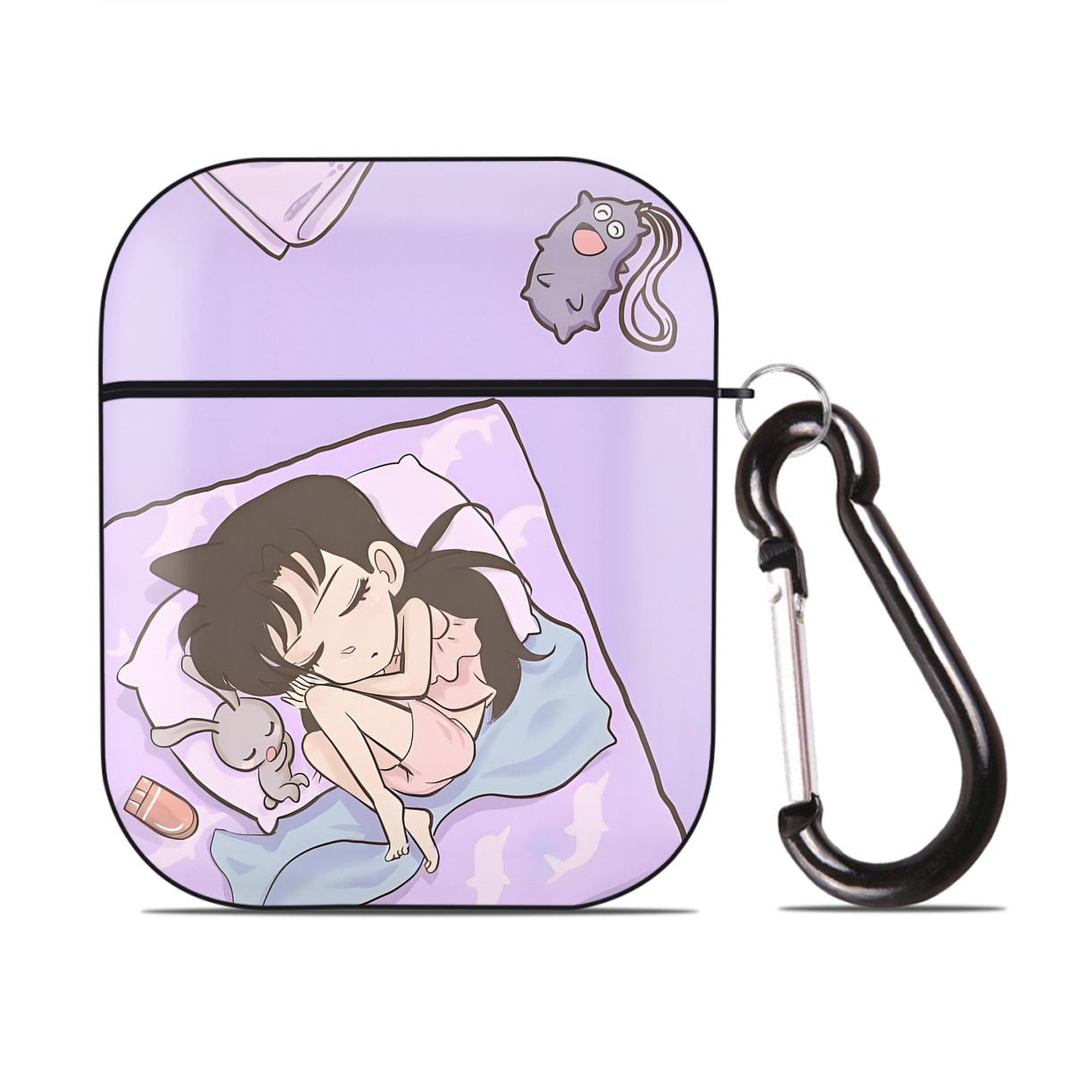 （画像用） 名探偵コナン Detective Conan AirPods 第2世代保護ケース ハードシェル ブラック 耐衝撃・防指紋・カラビナ付き