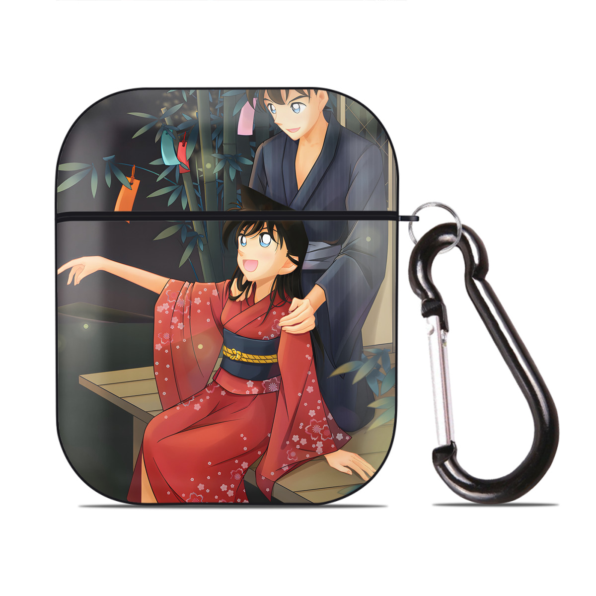 （画像用） 名探偵コナン Detective Conan AirPods 第2世代保護ケース ハードシェル ブラック 耐衝撃・防指紋・カラビナ付き