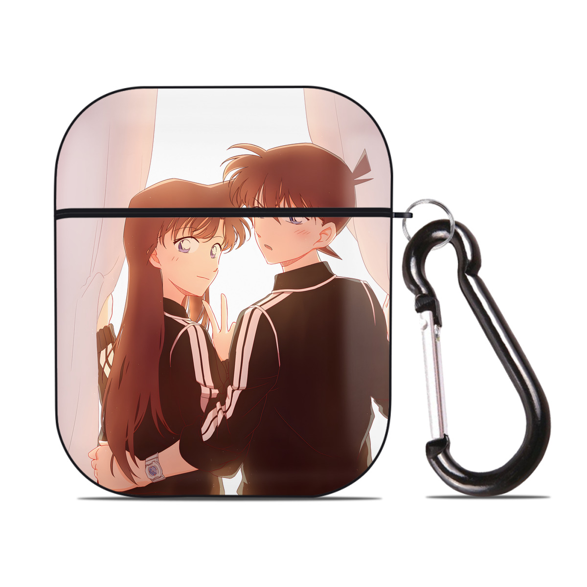 （画像用） 名探偵コナン Detective Conan AirPods 第2世代保護ケース ハードシェル ブラック 耐衝撃・防指紋・カラビナ付き