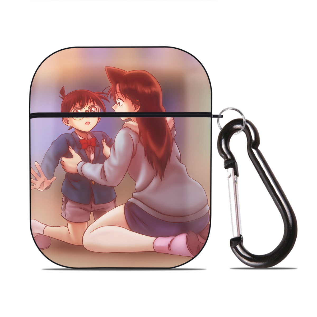 （画像用） 名探偵コナン Detective Conan AirPods 第2世代保護ケース ハードシェル ブラック 耐衝撃・防指紋・カラビナ付き