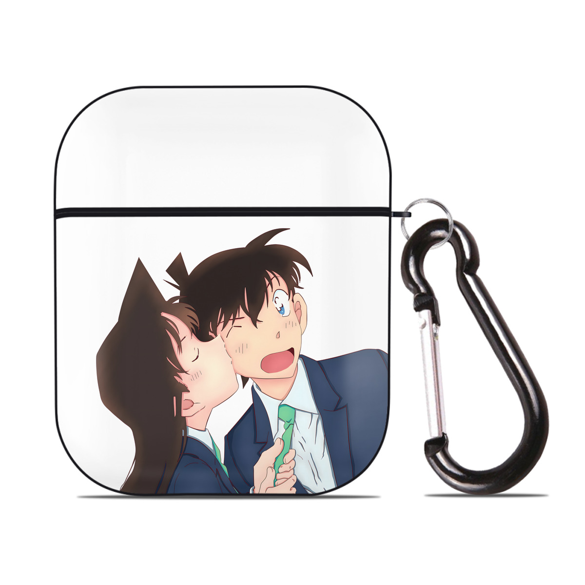 （画像用） 名探偵コナン Detective Conan AirPods 第2世代保護ケース ハードシェル ブラック 耐衝撃・防指紋・カラビナ付き