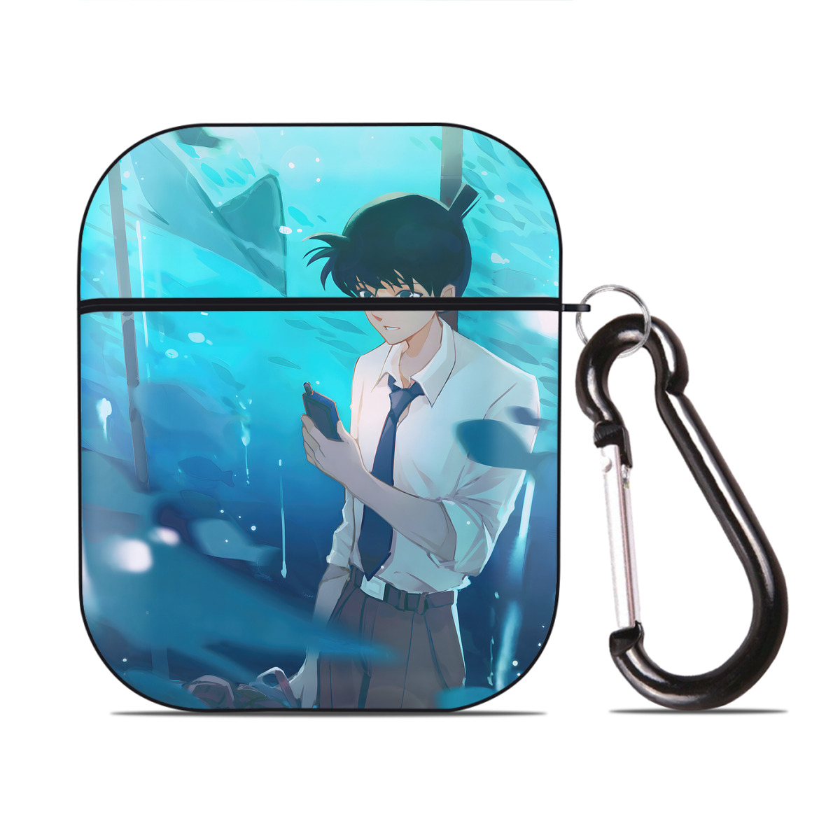 （画像用） 名探偵コナン Detective Conan AirPods 第2世代保護ケース ハードシェル ブラック 耐衝撃・防指紋・カラビナ付き
