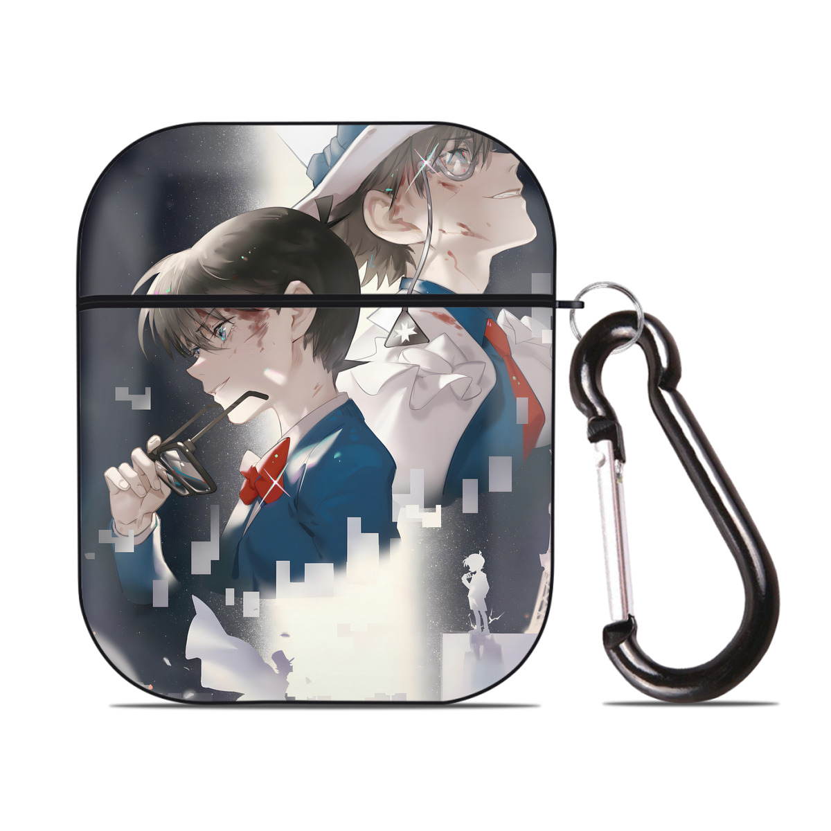 （画像用） 名探偵コナン Detective Conan AirPods 第2世代保護ケース ハードシェル ブラック 耐衝撃・防指紋・カラビナ付き