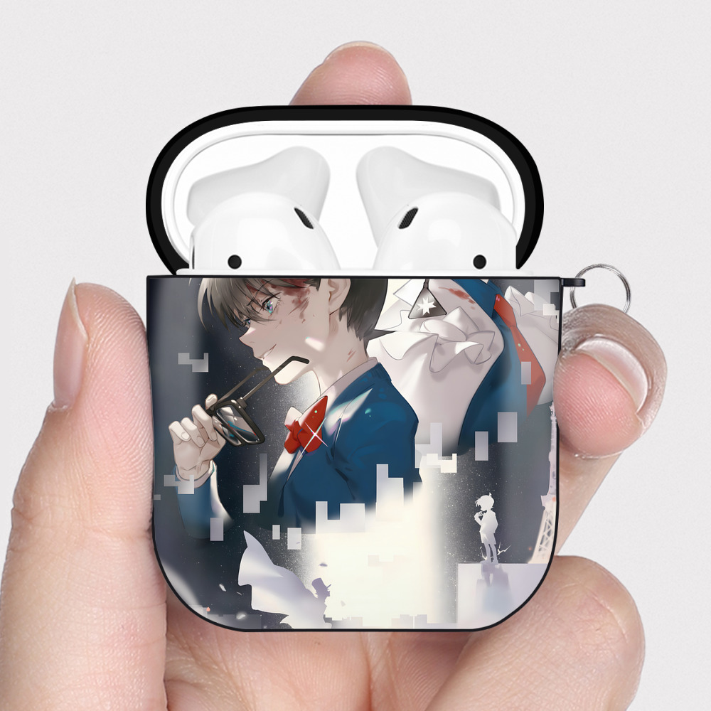 （画像用） 名探偵コナン Detective Conan AirPods 第2世代保護ケース ハードシェル ブラック 耐衝撃・防指紋・カラビナ付き