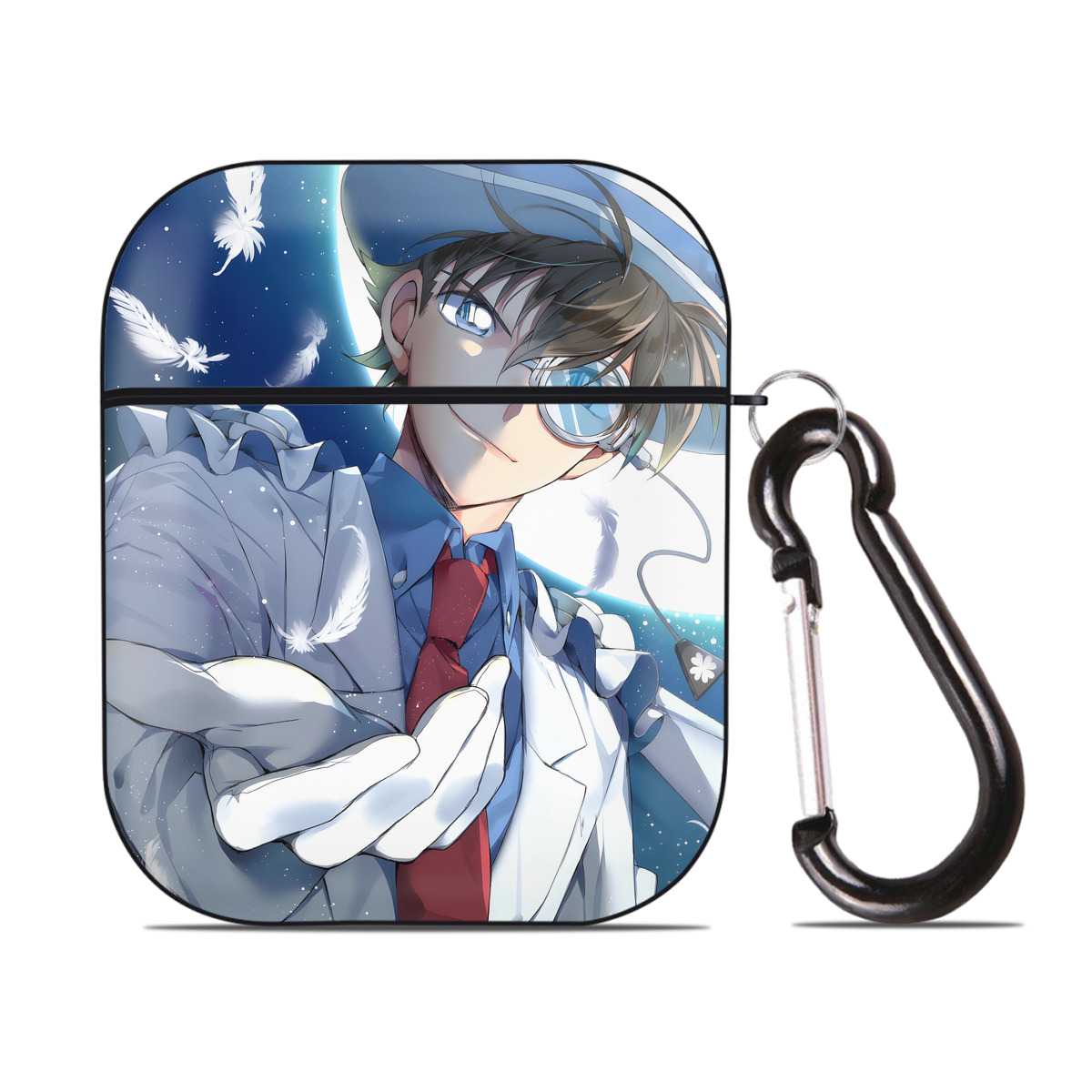 （画像用） 名探偵コナン Detective Conan AirPods 第2世代保護ケース ハードシェル ブラック 耐衝撃・防指紋・カラビナ付き