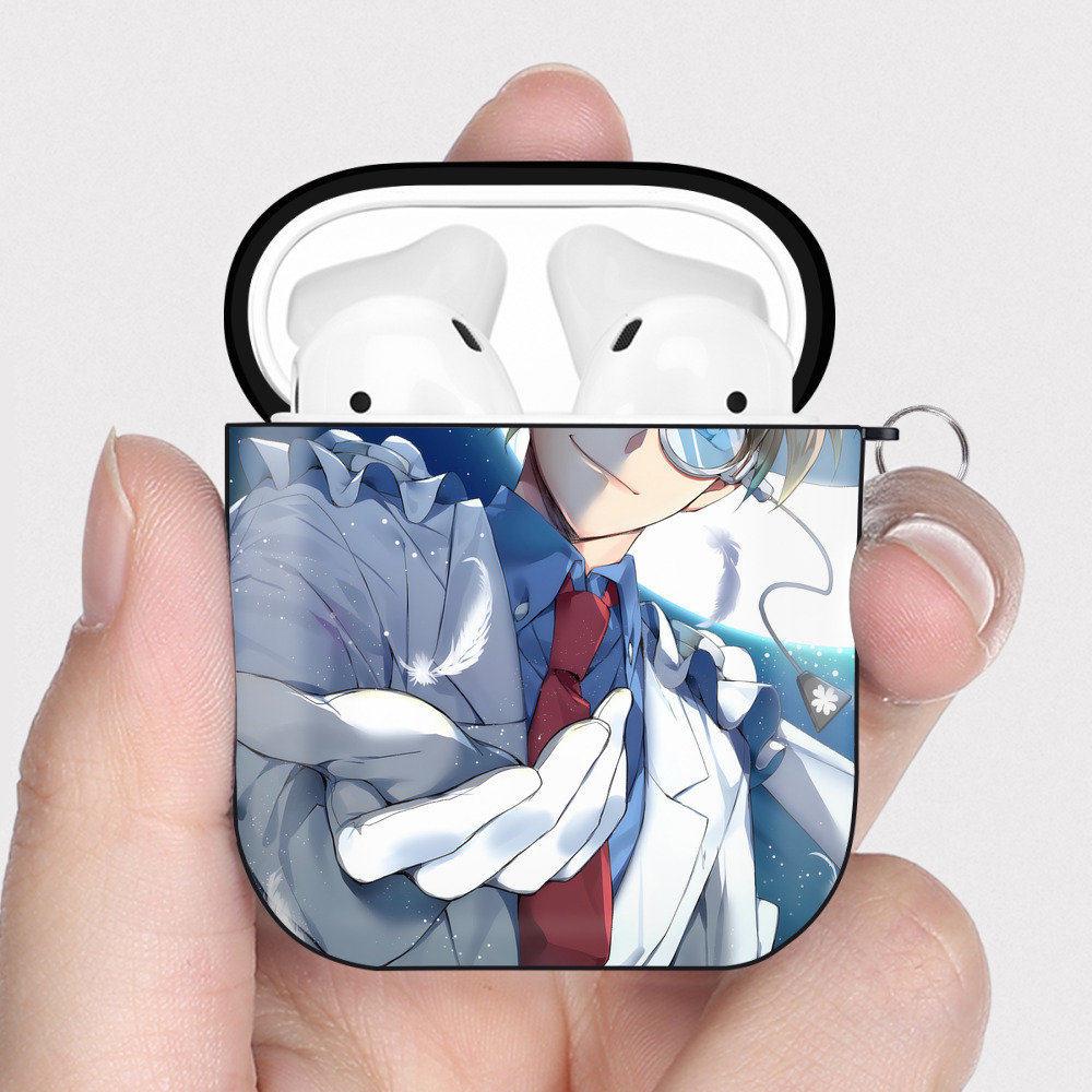 （画像用） 名探偵コナン Detective Conan AirPods 第2世代保護ケース ハードシェル ブラック 耐衝撃・防指紋・カラビナ付き