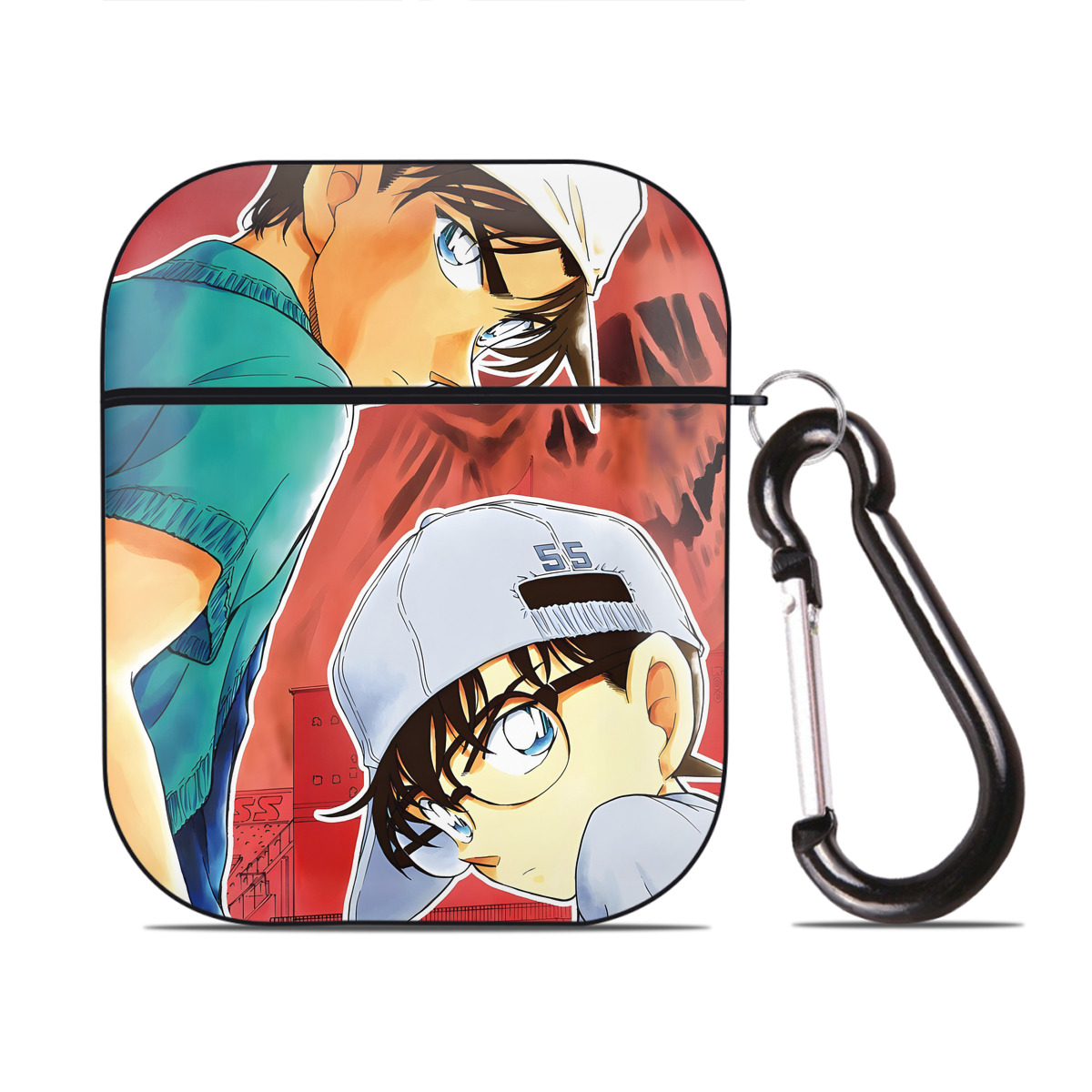 （画像用） 名探偵コナン Detective Conan AirPods 第2世代保護ケース ハードシェル ブラック 耐衝撃・防指紋・カラビナ付き
