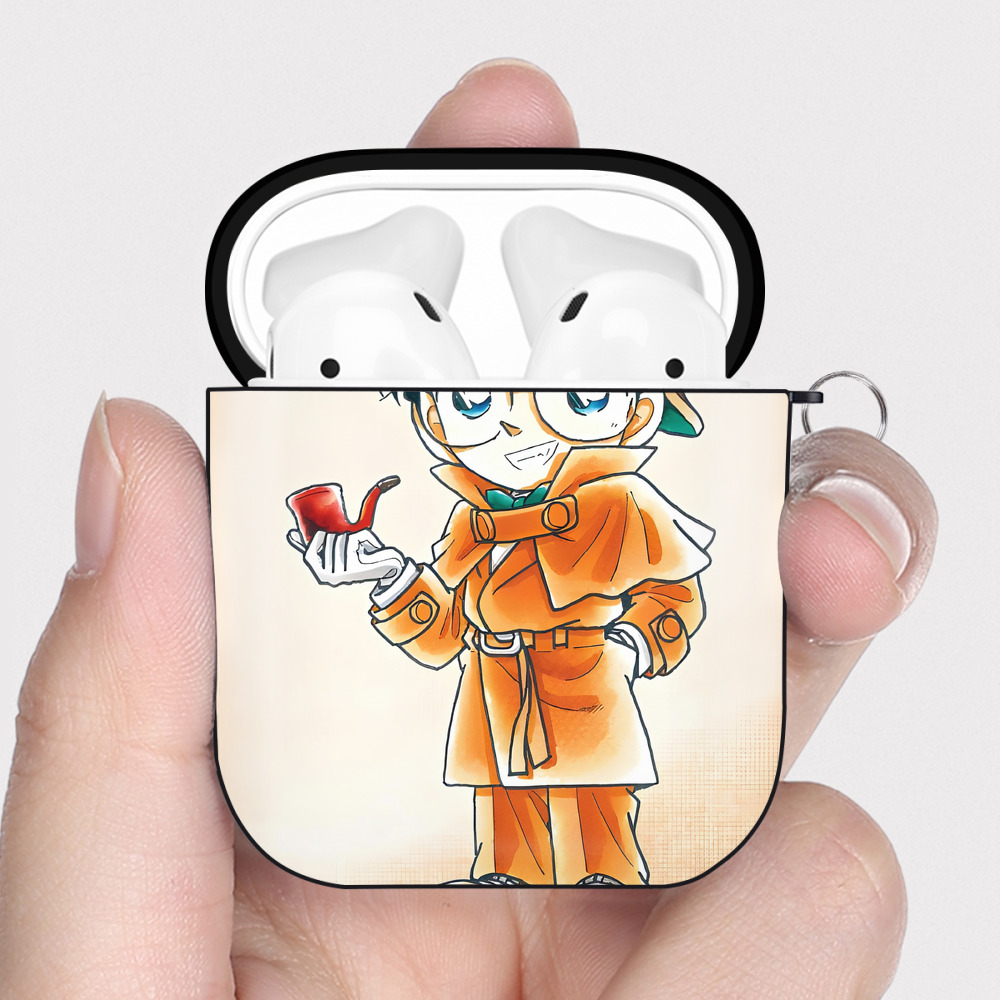 （画像用） 名探偵コナン Detective Conan AirPods 第2世代保護ケース ハードシェル ブラック 耐衝撃・防指紋・カラビナ付き