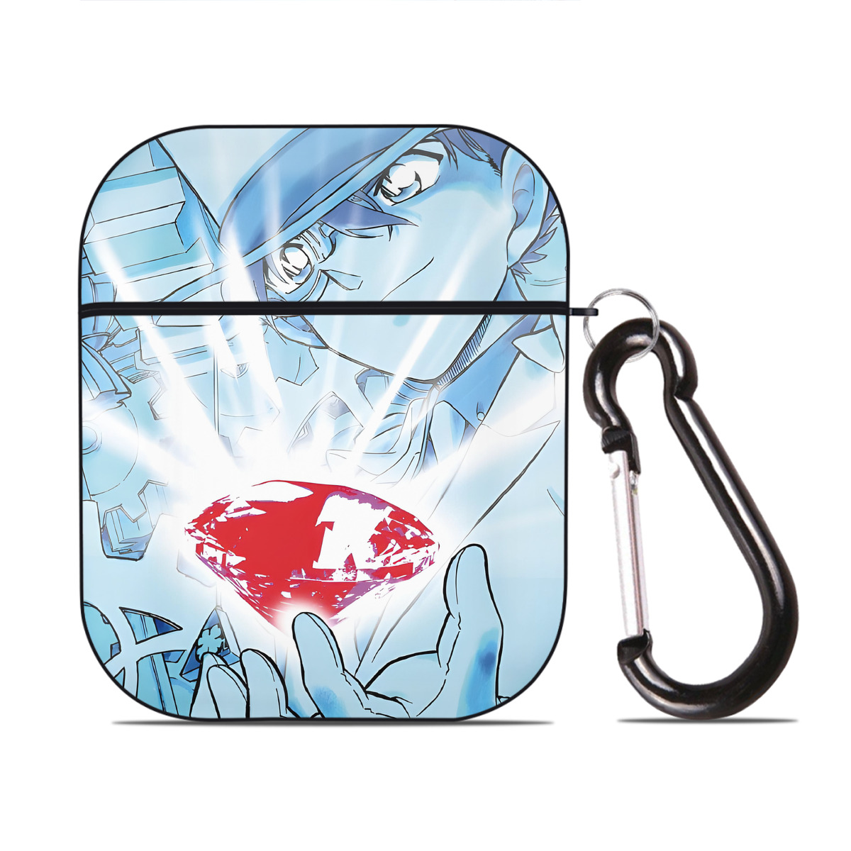 （画像用） 名探偵コナン Detective Conan AirPods 第2世代保護ケース ハードシェル ブラック 耐衝撃・防指紋・カラビナ付き