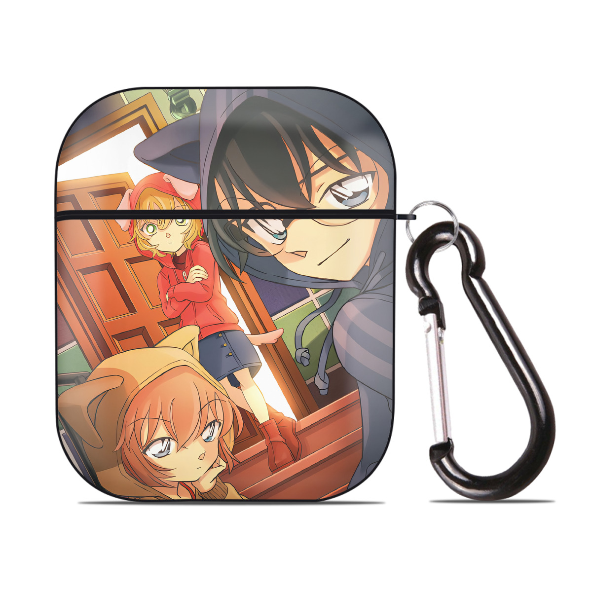 （画像用） 名探偵コナン Detective Conan AirPods 第2世代保護ケース ハードシェル ブラック 耐衝撃・防指紋・カラビナ付き