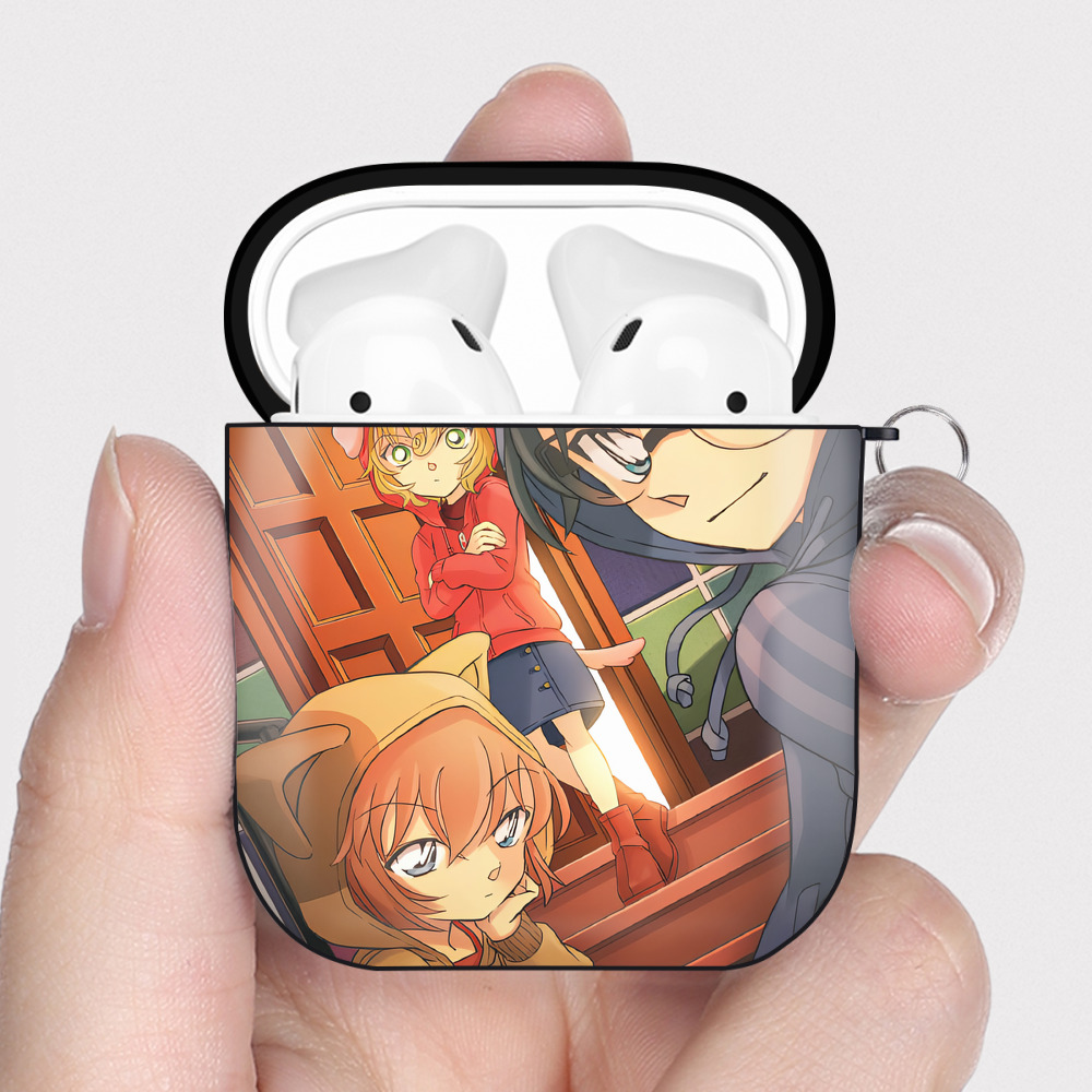 （画像用） 名探偵コナン Detective Conan AirPods 第2世代保護ケース ハードシェル ブラック 耐衝撃・防指紋・カラビナ付き