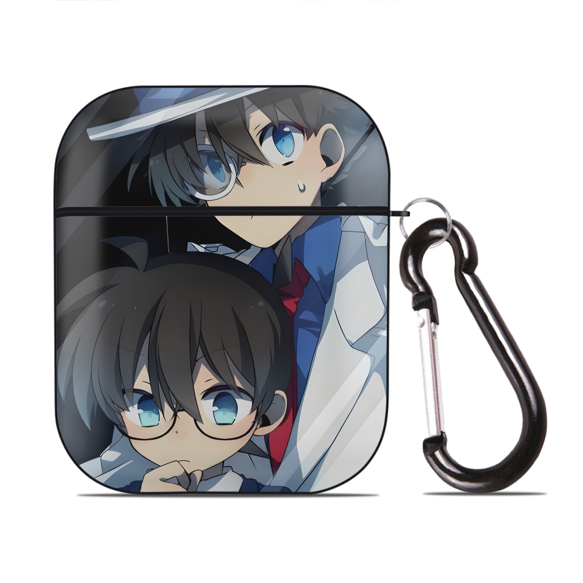 （画像用） 名探偵コナン Detective Conan AirPods 第2世代保護ケース ハードシェル ブラック 耐衝撃・防指紋・カラビナ付き