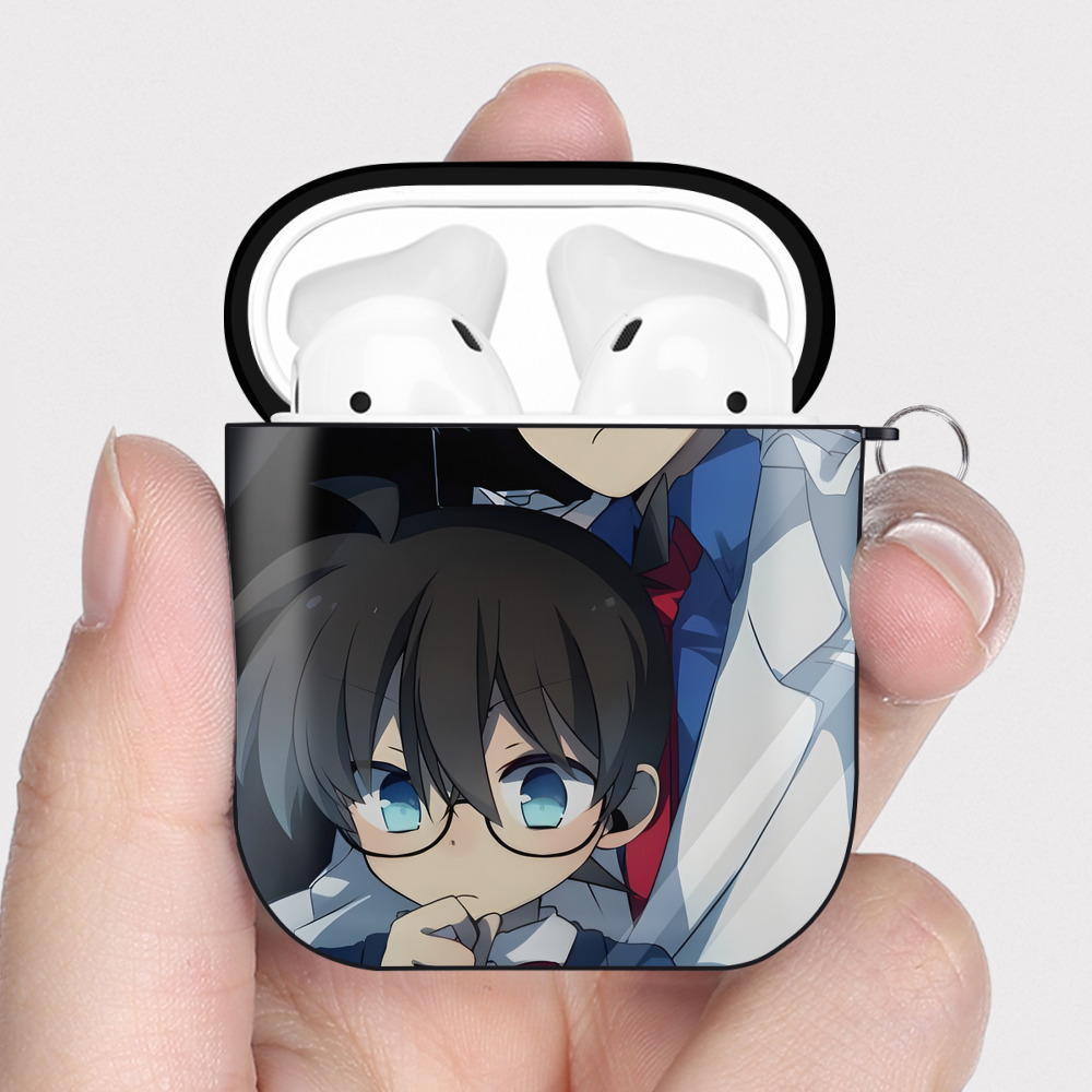 （画像用） 名探偵コナン Detective Conan AirPods 第2世代保護ケース ハードシェル ブラック 耐衝撃・防指紋・カラビナ付き