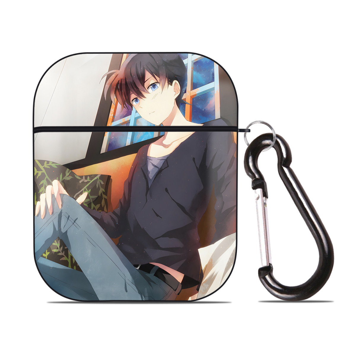 （画像用） 名探偵コナン Detective Conan AirPods 第2世代保護ケース ハードシェル ブラック 耐衝撃・防指紋・カラビナ付き