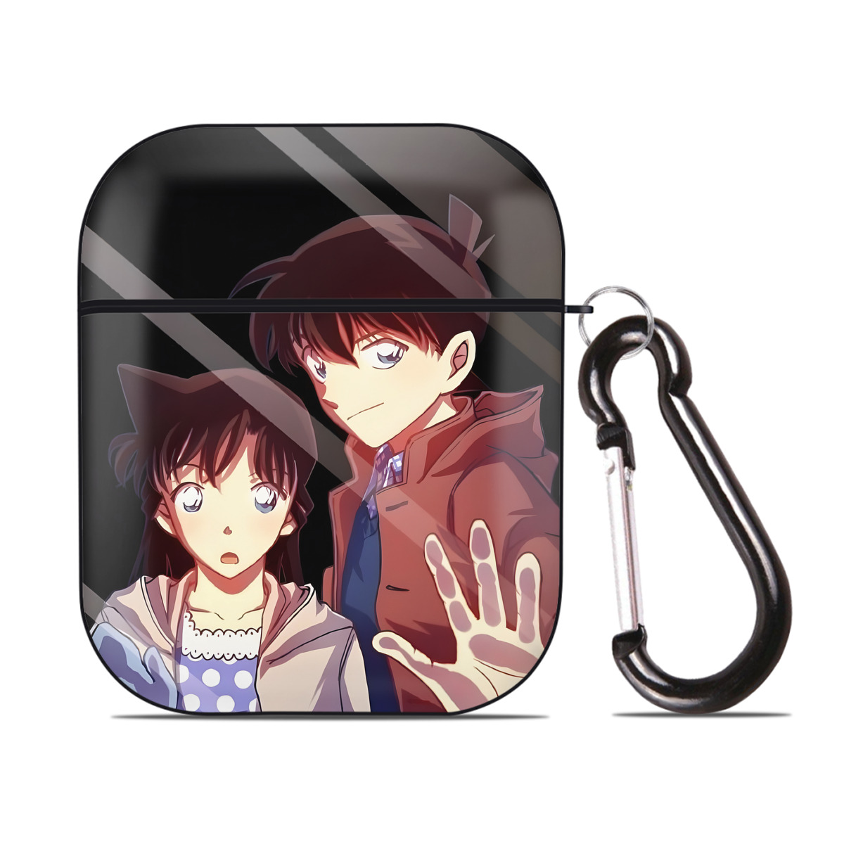 （画像用） 名探偵コナン Detective Conan AirPods 第2世代保護ケース ハードシェル ブラック 耐衝撃・防指紋・カラビナ付き